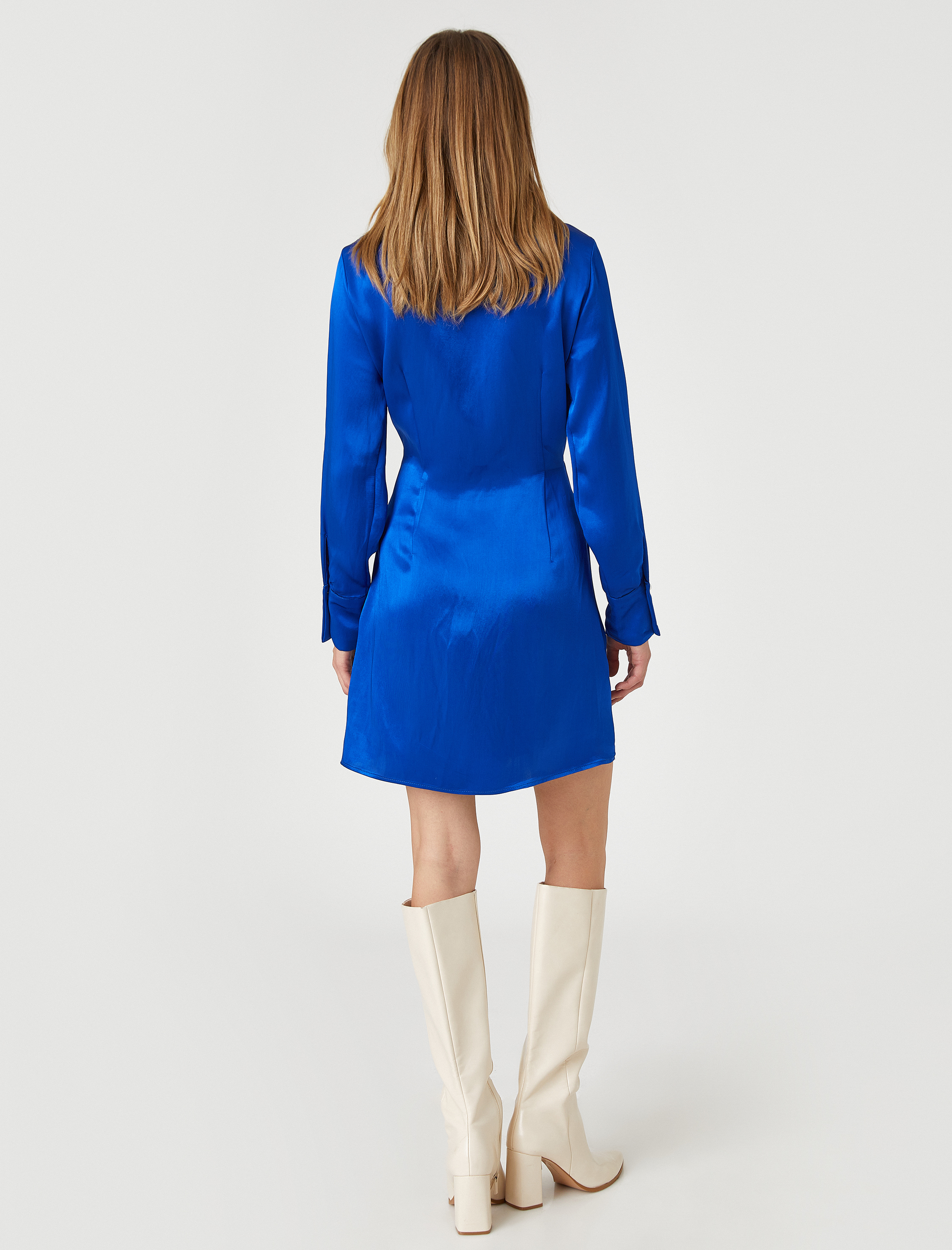   Mini Gömlek Elbise Saten Anvelop Drapeli