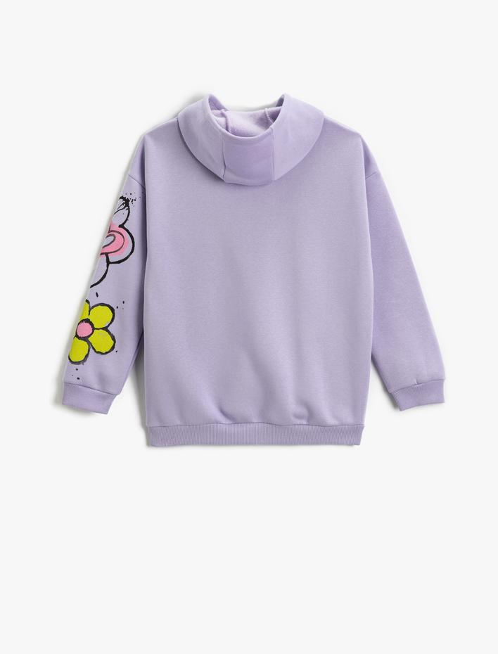 Kız Çocuk Grafiti Baskılı Kapşonlu Sweatshirt Uzun Kollu