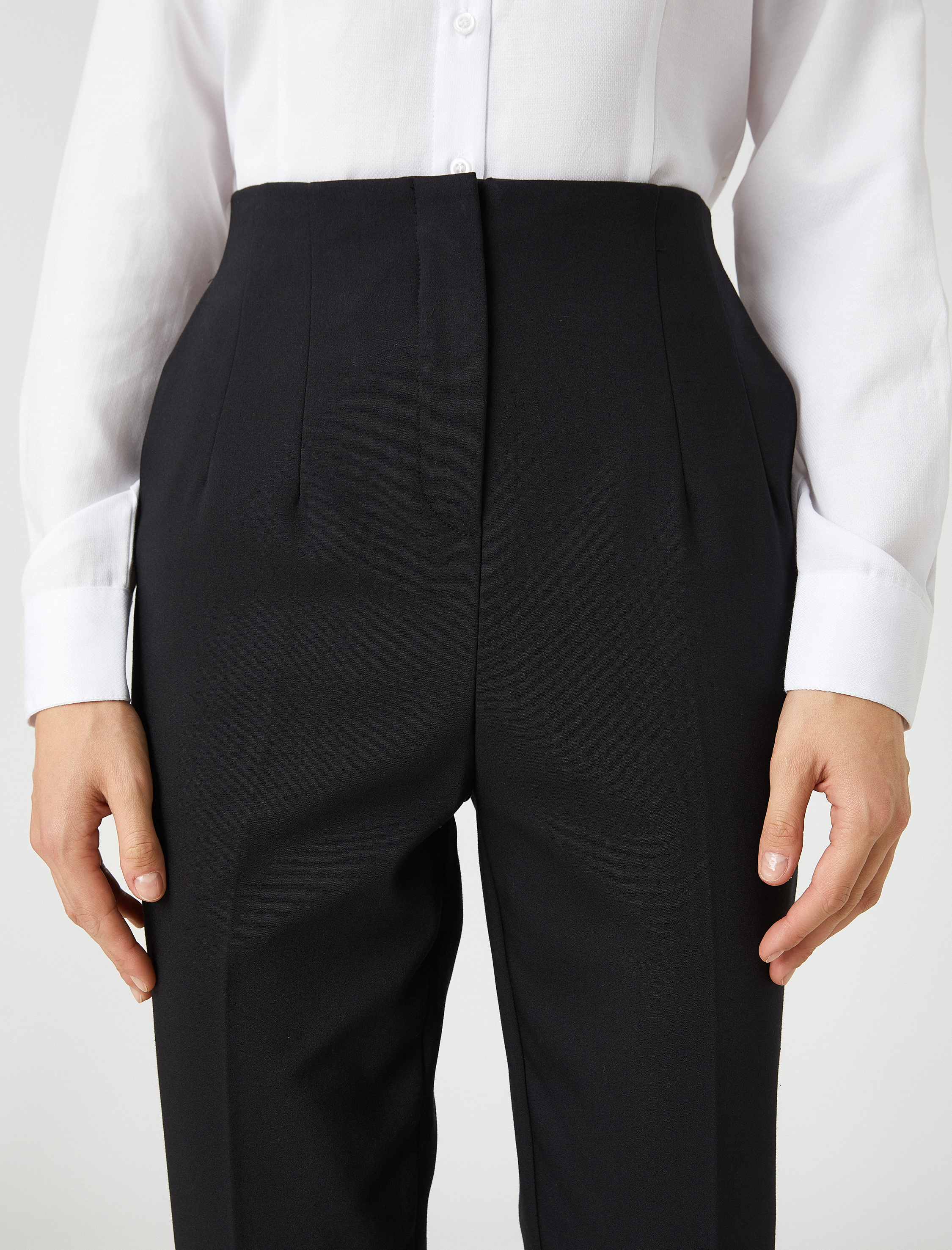   Yüksek Bel Crop Pantolon Dikiş Detaylı Cepli