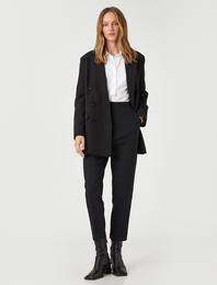 Yüksek Bel Crop Pantolon Dikiş Detaylı Cepli