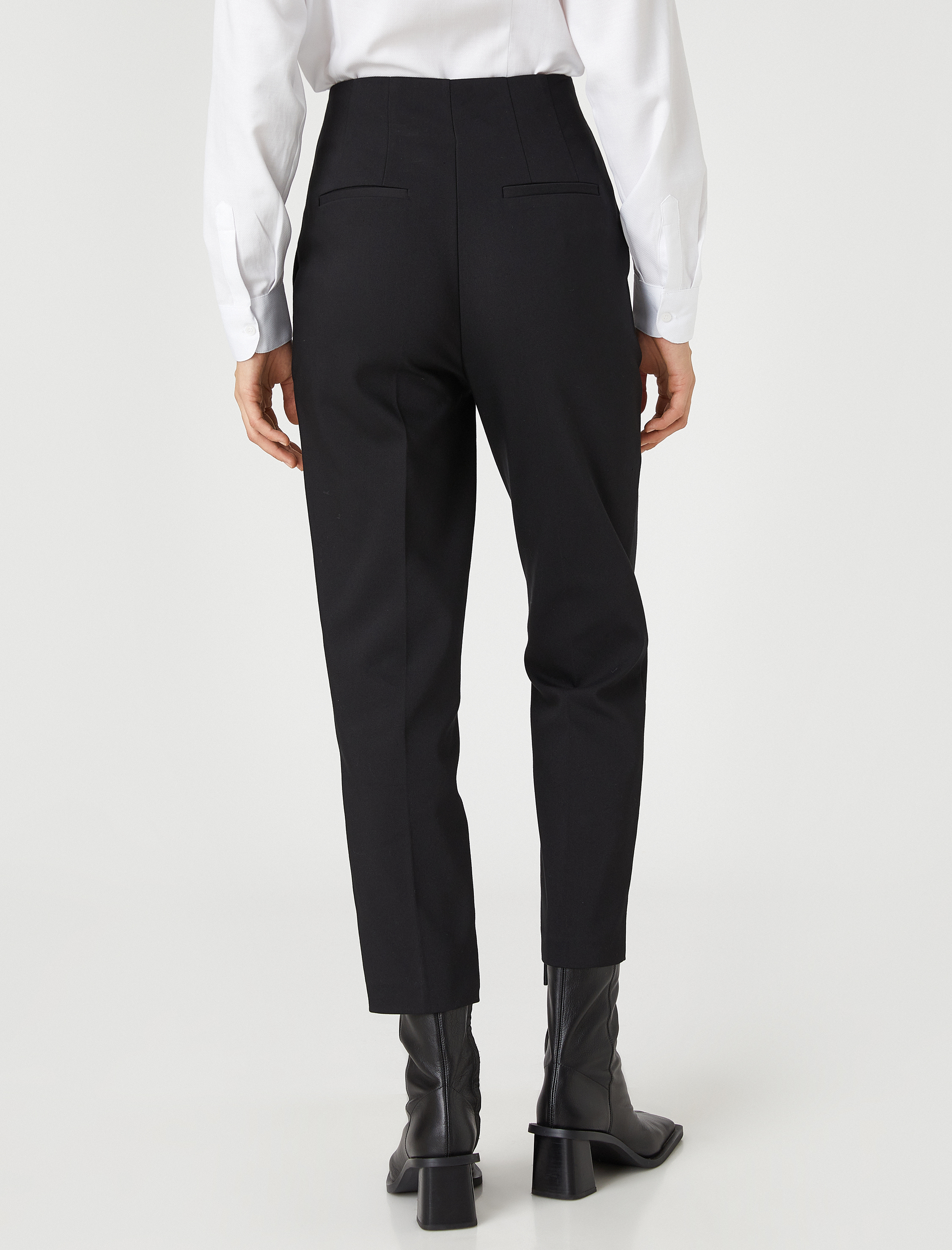   Yüksek Bel Crop Pantolon Dikiş Detaylı Cepli