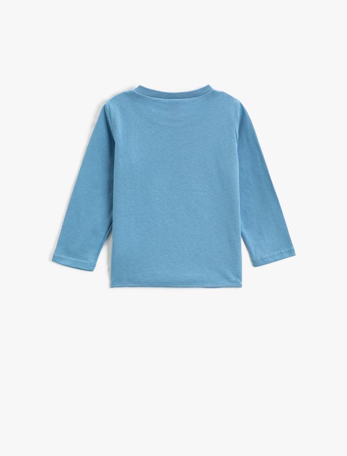 Erkek Bebek Kutup Ayısı Baskılı Tişört Uzun Kollu Bisiklet Yaka