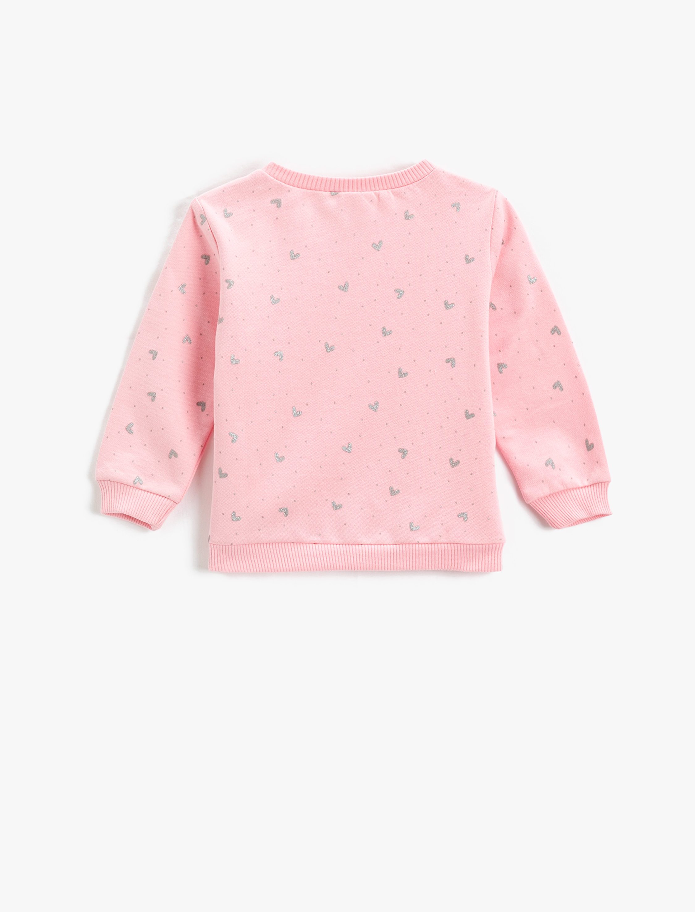  Kız Bebek Pamuklu Sweatshirt Kalp Baskılı Uzun Kollu Bisiklet Yaka Şardonlu