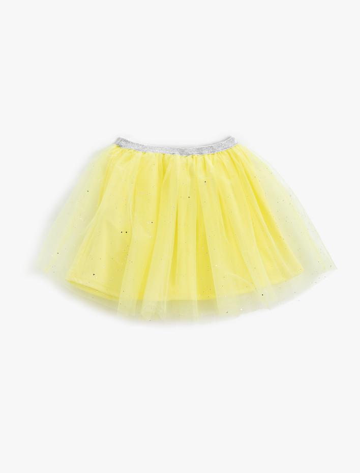 Kız Çocuk Tütü Mini Etek Parıltılı Astarlı Beli Parlak Lastikli