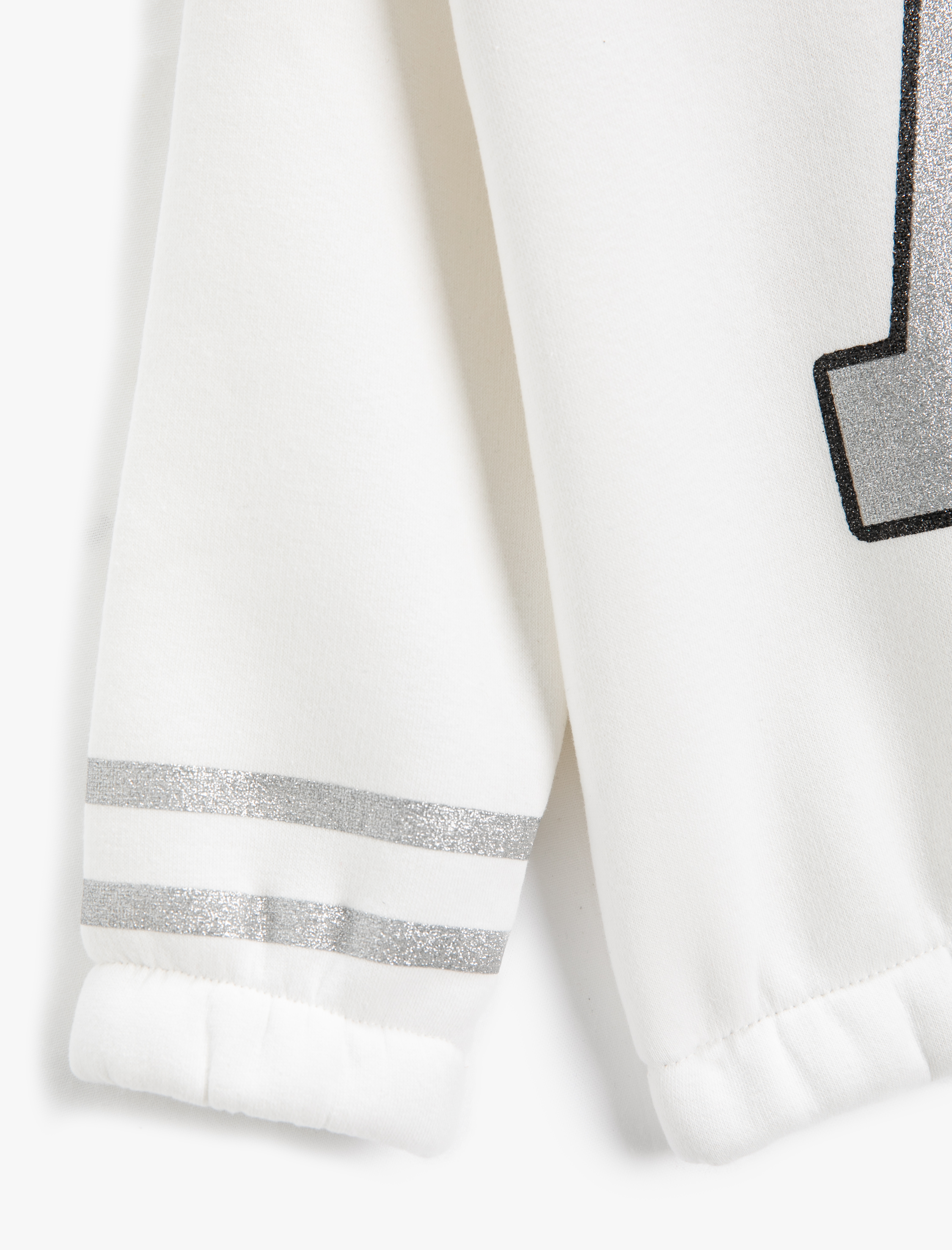  Kız Çocuk Kapşonlu Sweatshirt Simli Kolej Baskılı Uzun Kollu Şardonlu