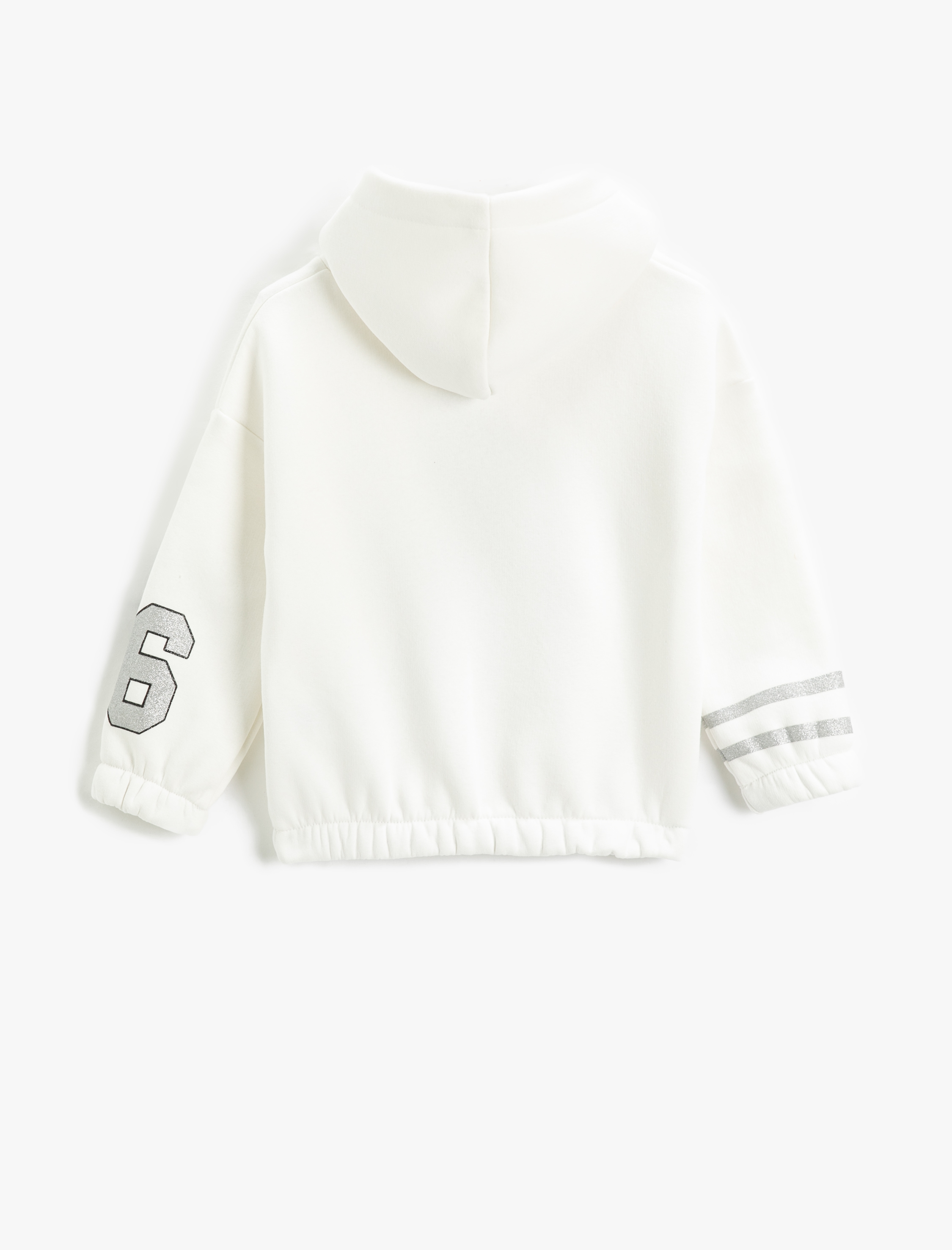  Kız Çocuk Kapşonlu Sweatshirt Simli Kolej Baskılı Uzun Kollu Şardonlu