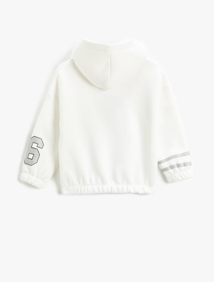 Kız Çocuk Kapşonlu Sweatshirt Simli Kolej Baskılı Uzun Kollu Şardonlu