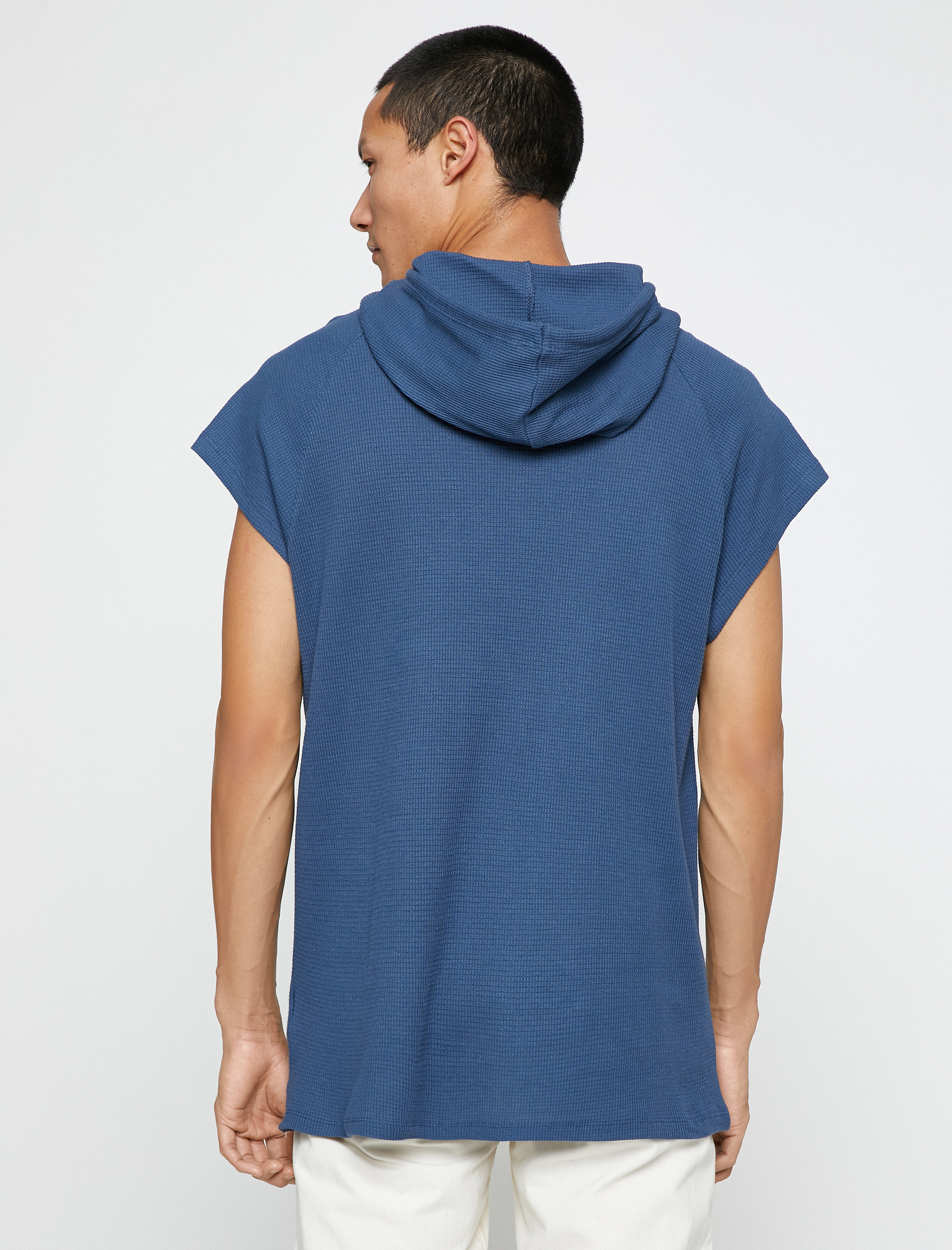   Basic Kapşonlu Spor Oversize Tişört Slogan Baskılı Kolsuz