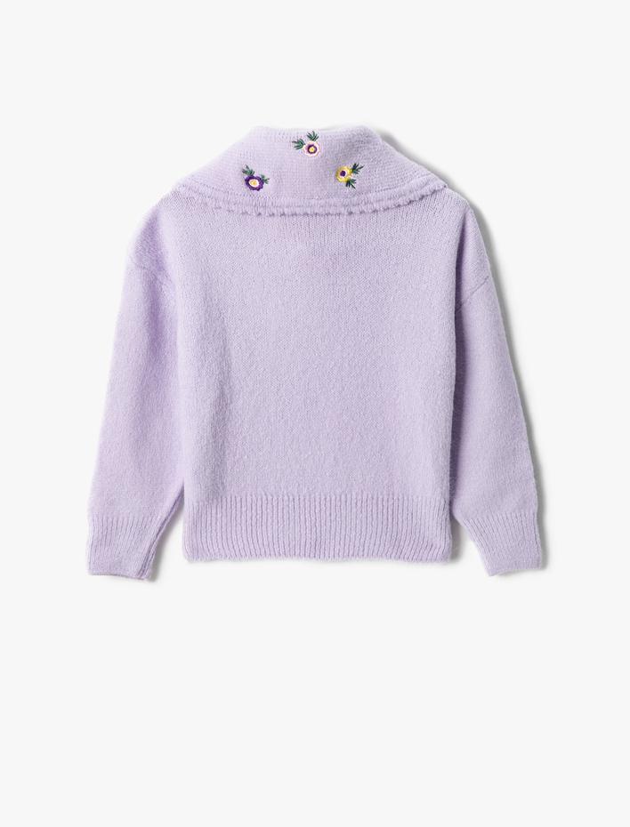 Kız Çocuk İşlemeli Saç Örgü Kazak Yumuşak Dokulu Geniş Bebe Yaka