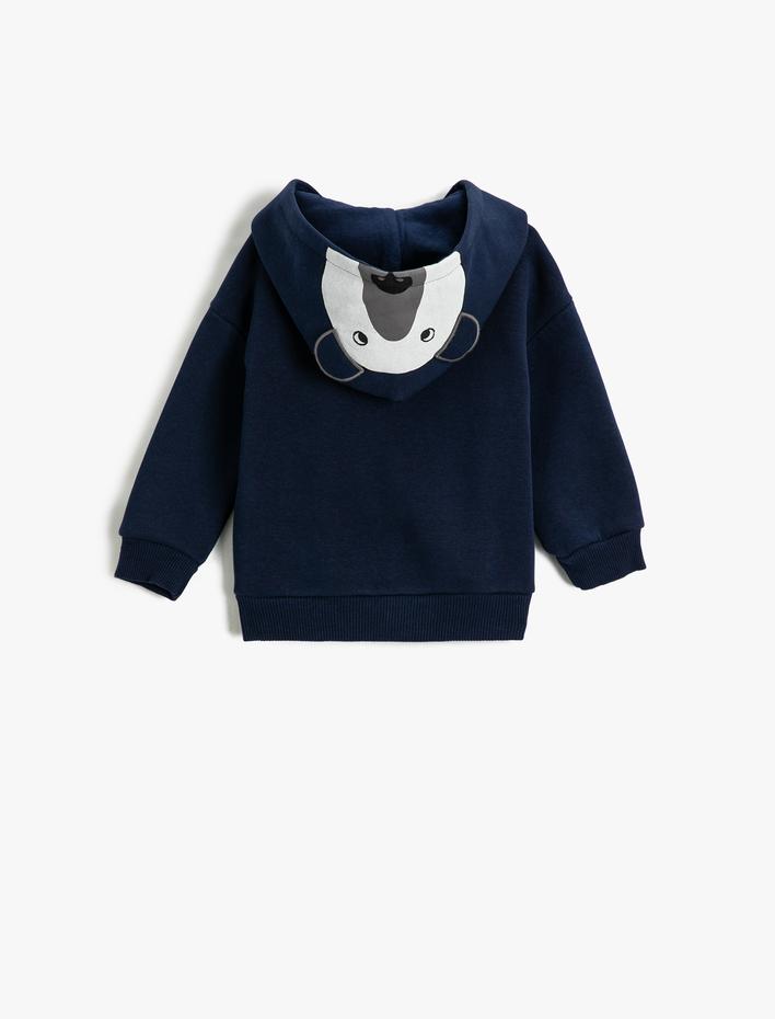 Erkek Bebek Kapşonlu Fermuarlı Hırka Kutup Ayısı Baskılı Aplike Detaylı