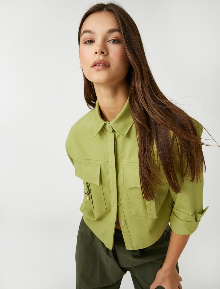  Uzun Kollu Gömlek Önü Cep Detaylı Klasik Manşet Yaka