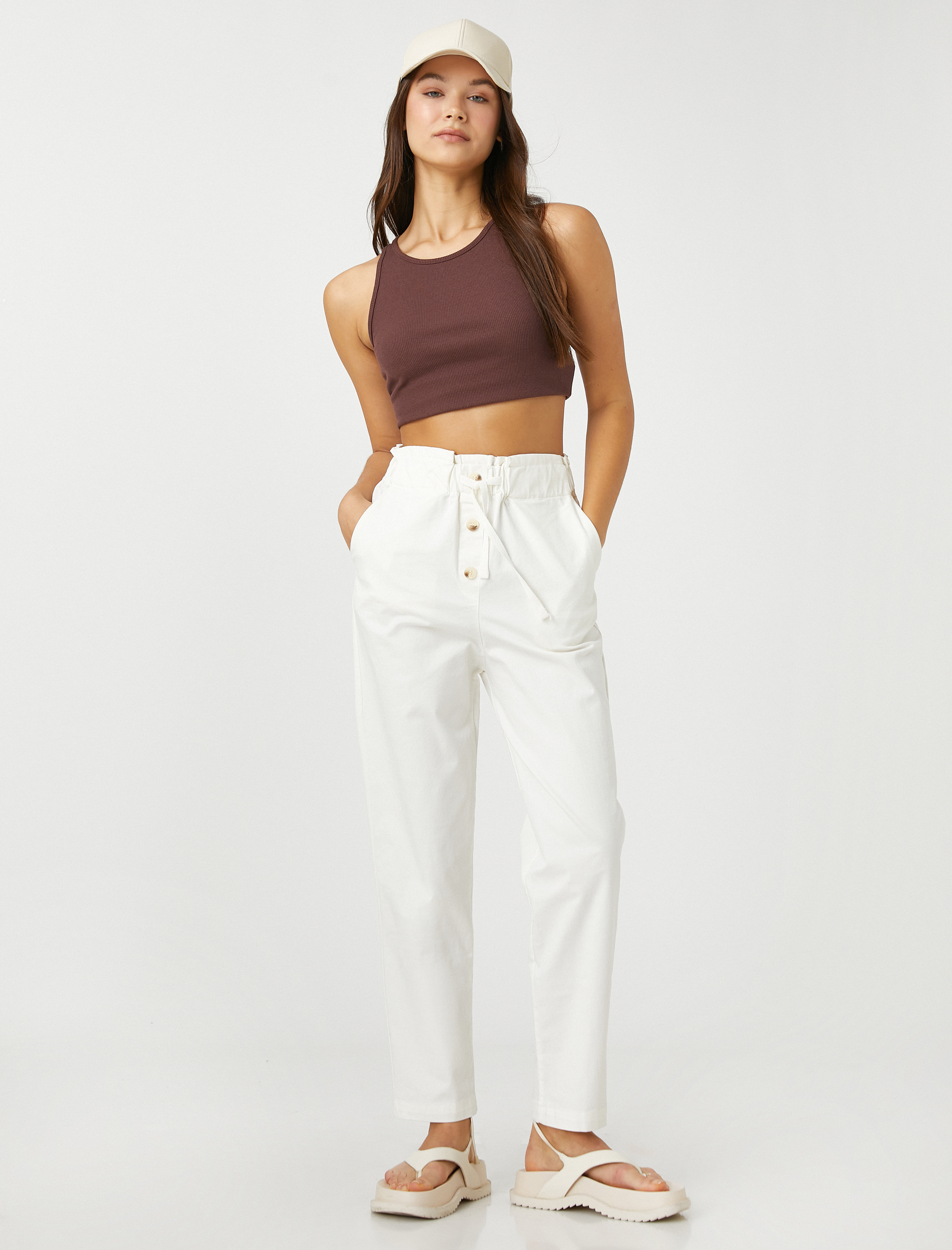   Havuç Pantolon Beli Bağcıklı Yüksek Bel Cep Detaylı