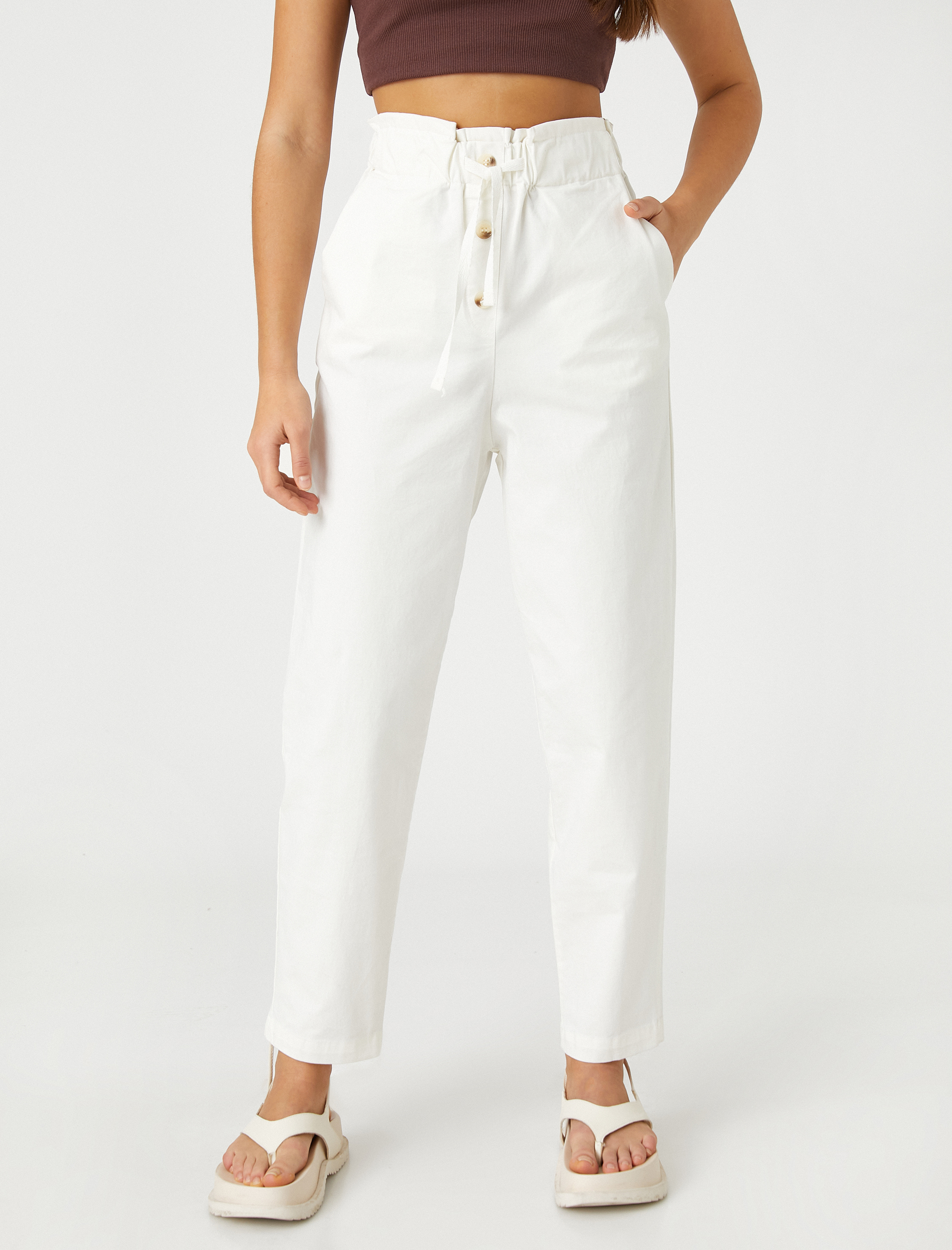   Havuç Pantolon Beli Bağcıklı Yüksek Bel Cep Detaylı