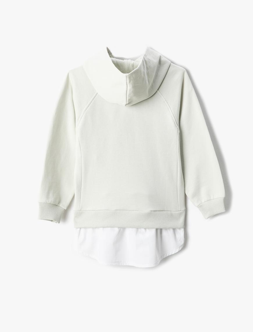  Kız Çocuk Basic Kapşonlu Sweatshirt Etek Ucu Gömlek Detaylı Uzun Kollu