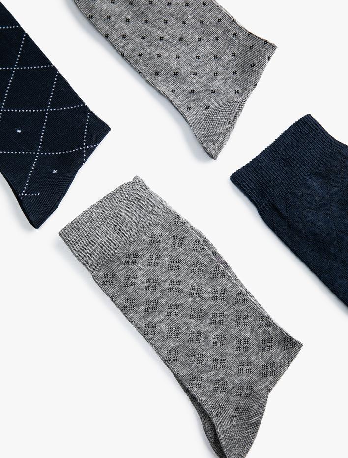 Erkek Basic 4'lü Soket Çorap Seti Geometrik Desenli