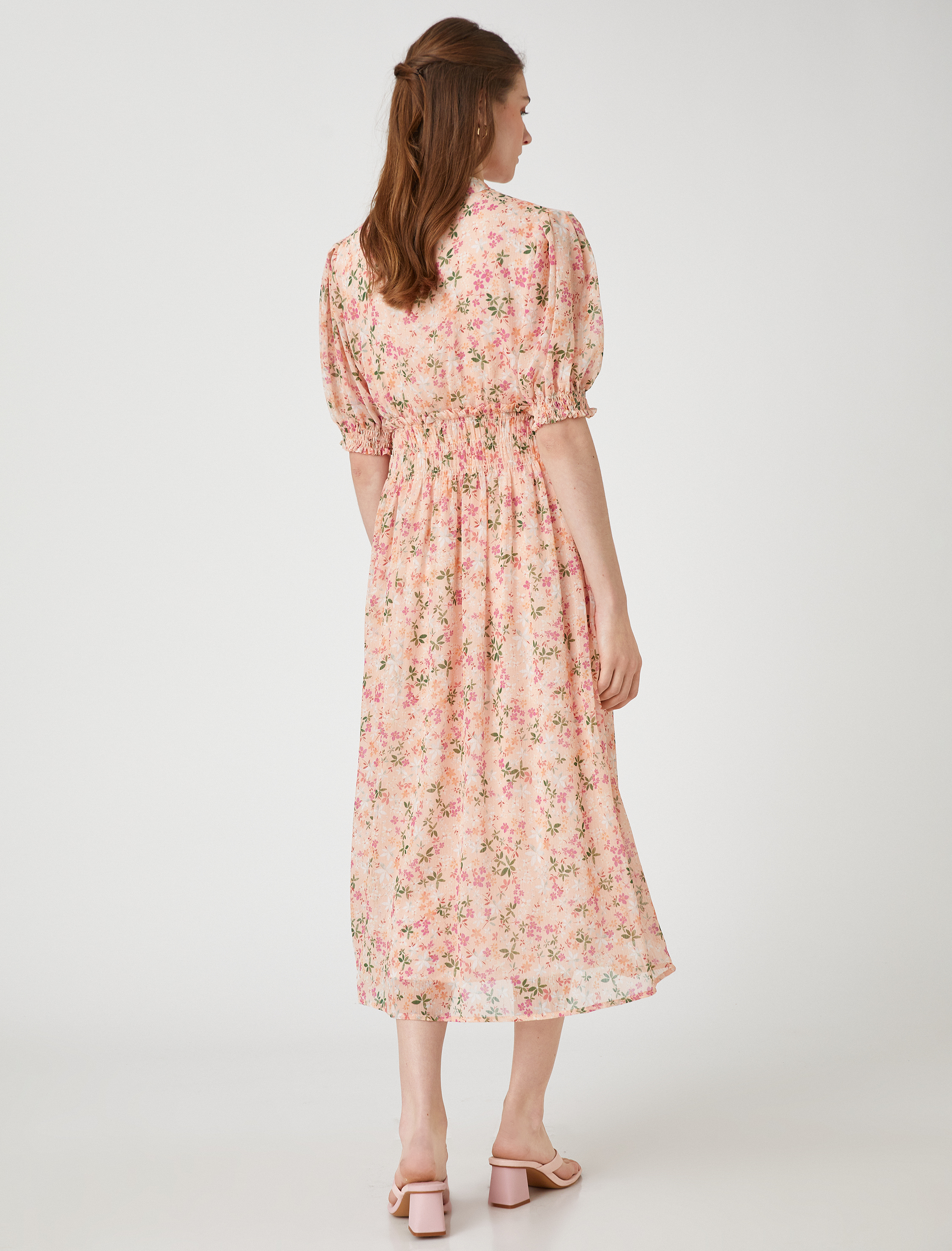 Çiçekli Gömlek Elbise Hakim Yaka Yarım Kollu