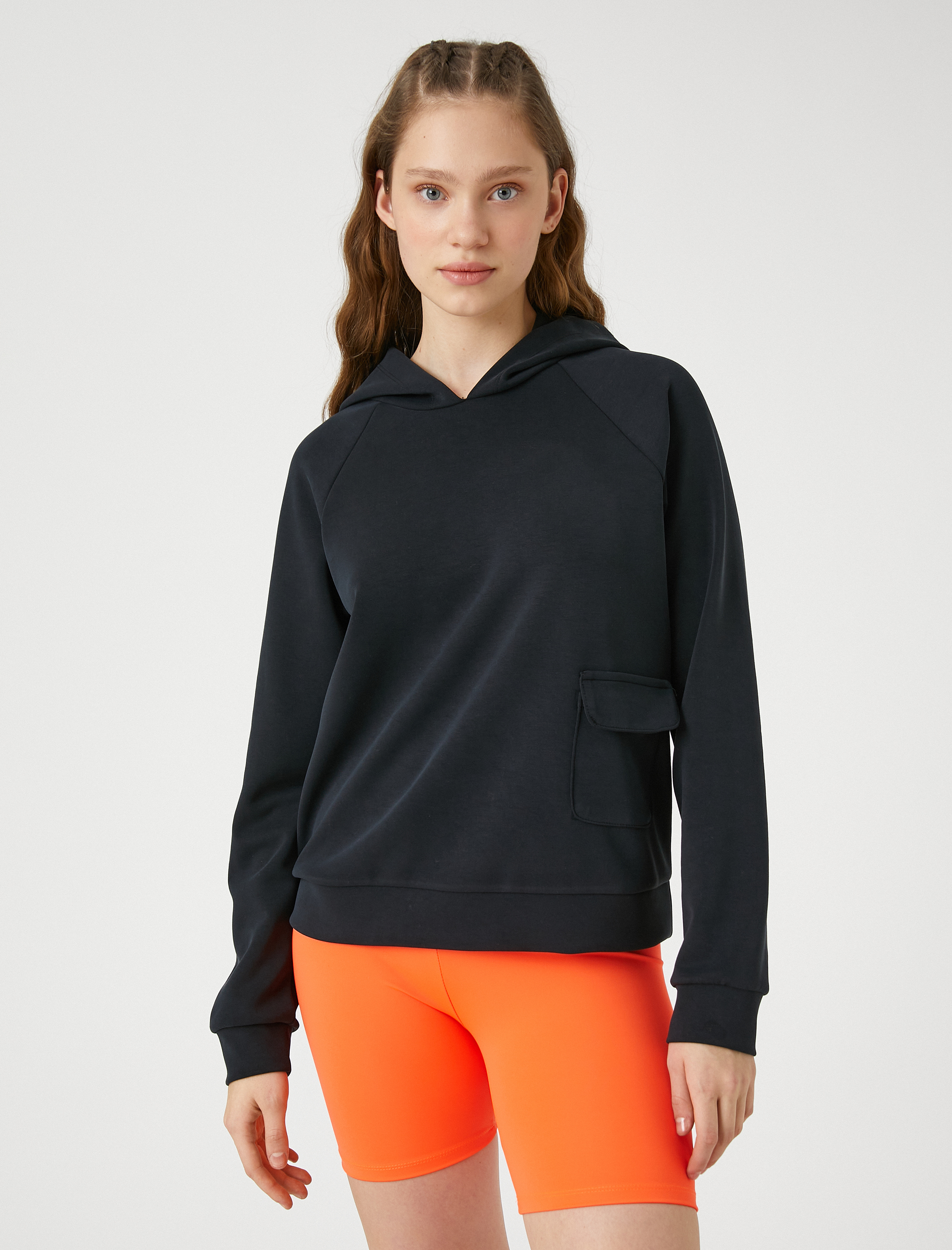 Kapüşonlu Sweatshirt Cep Detaylı Modal Karışımlı