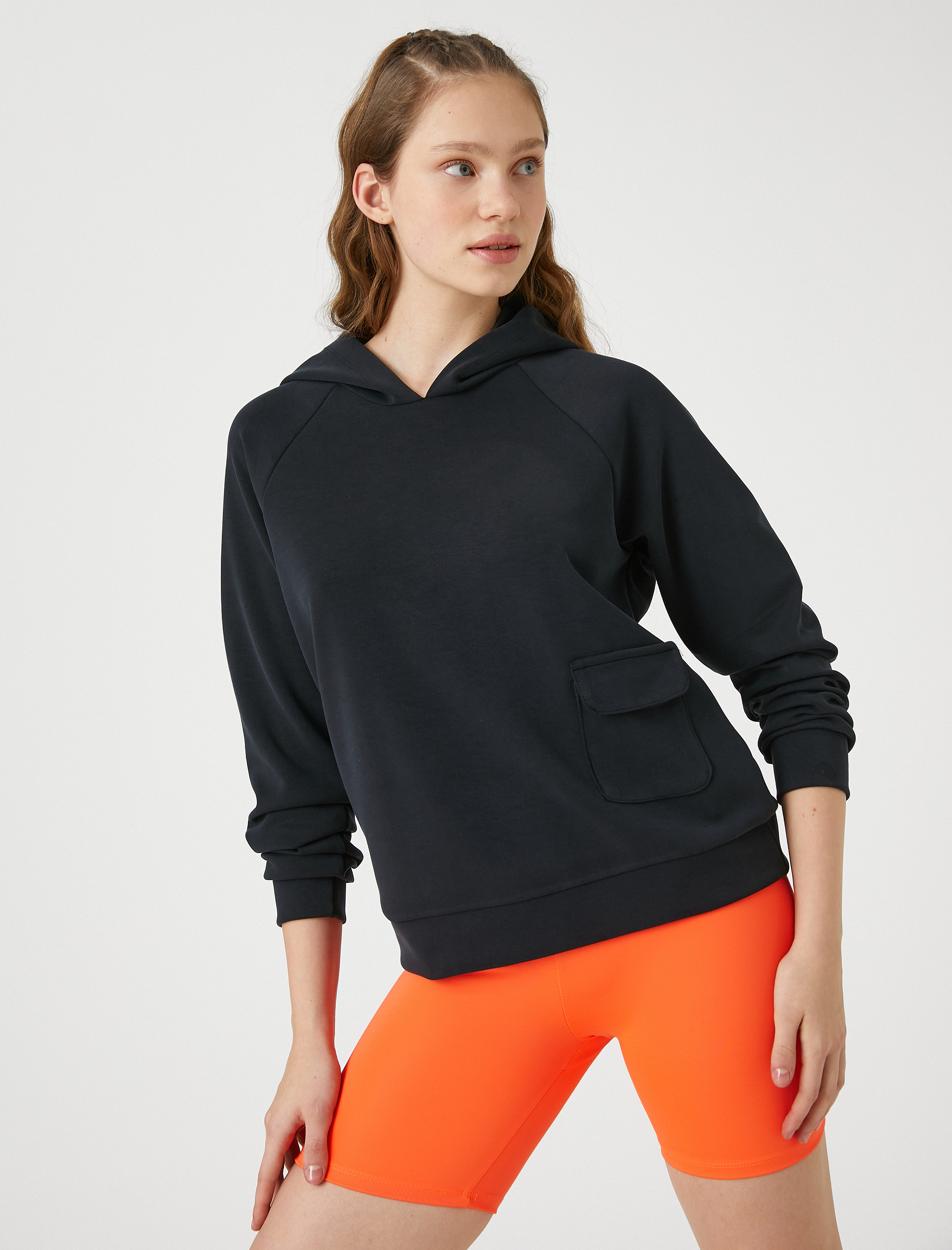 Kapüşonlu Sweatshirt Cep Detaylı Modal Karışımlı