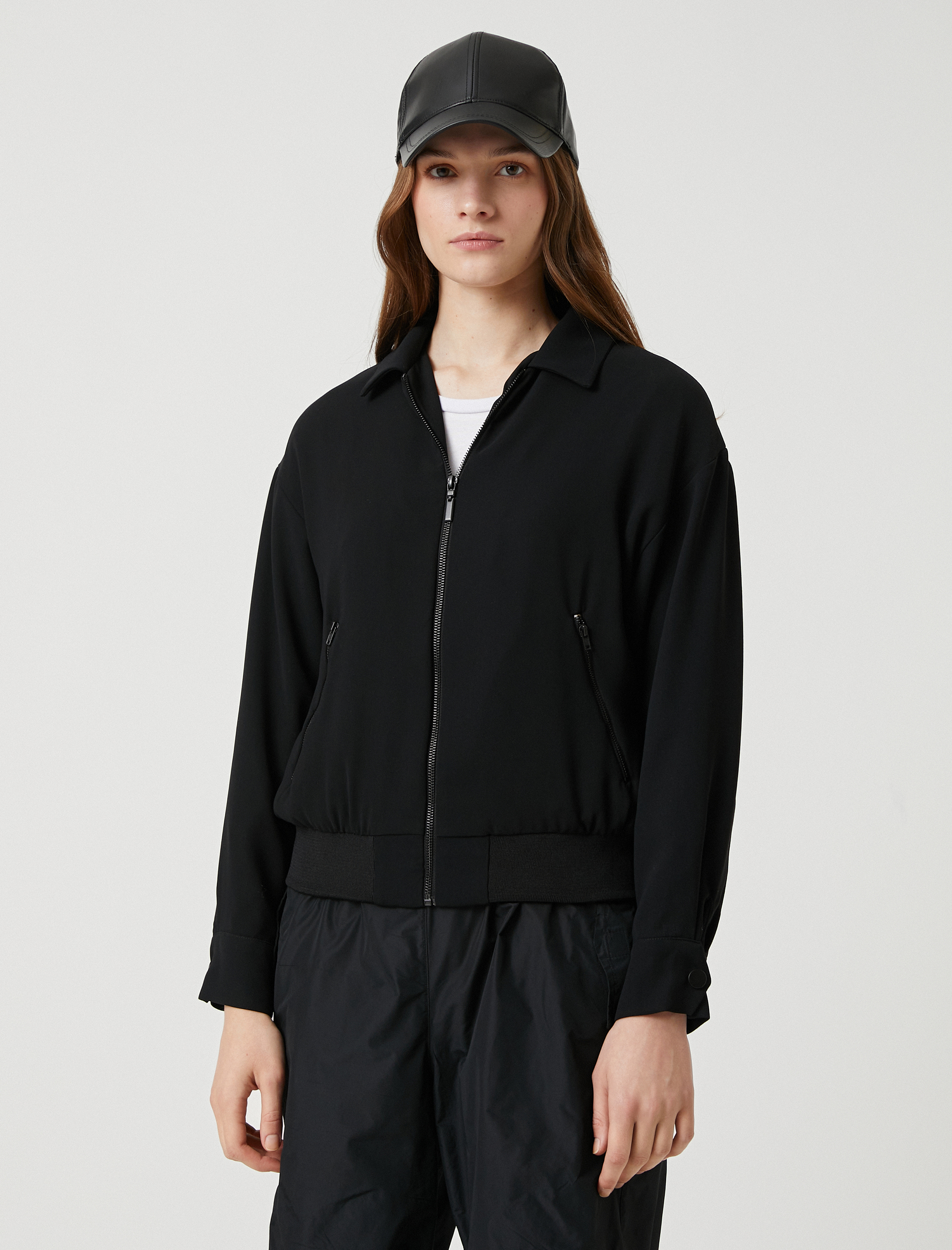   Fermuarlı Pilot Ceket Gömlek Yaka