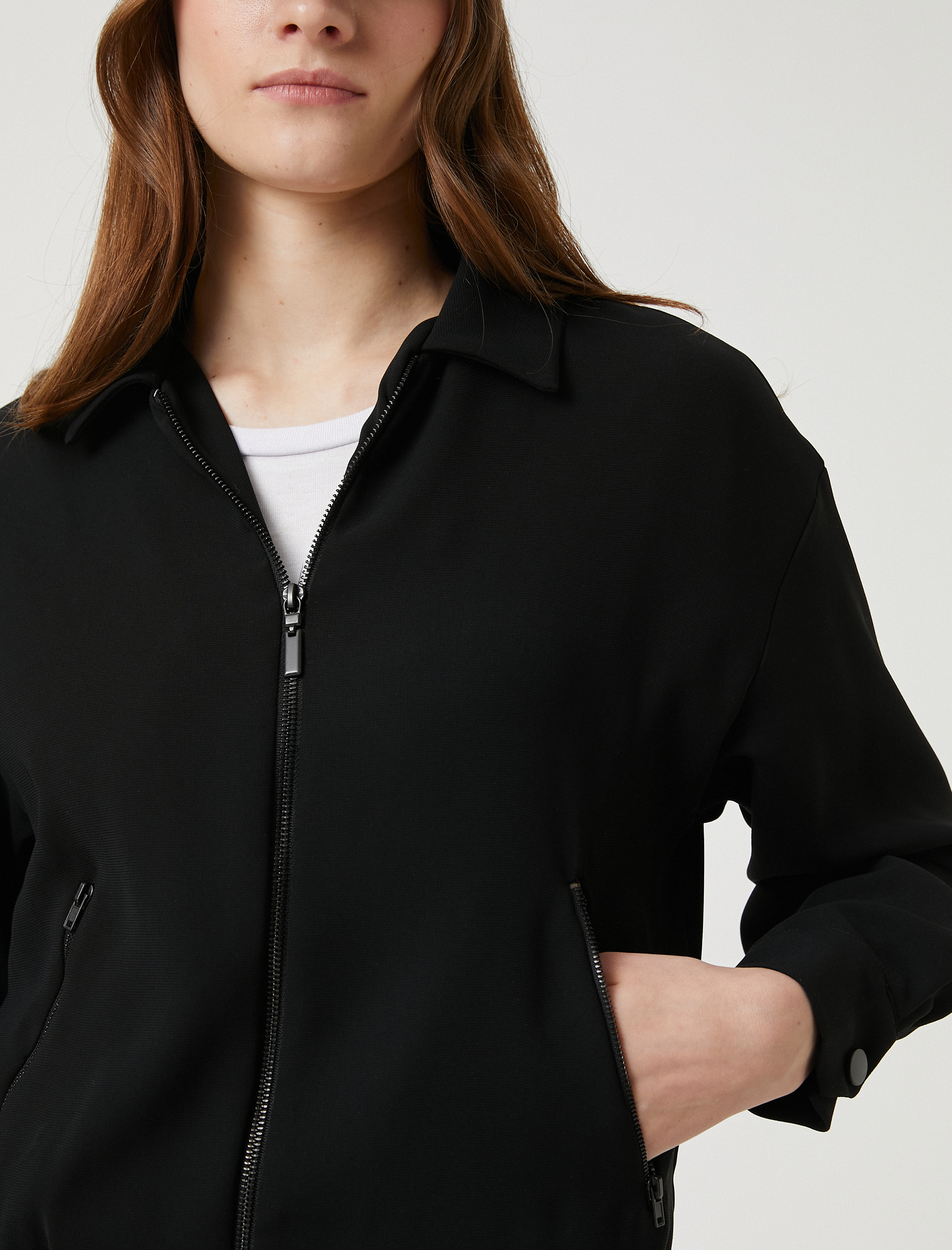   Fermuarlı Pilot Ceket Gömlek Yaka