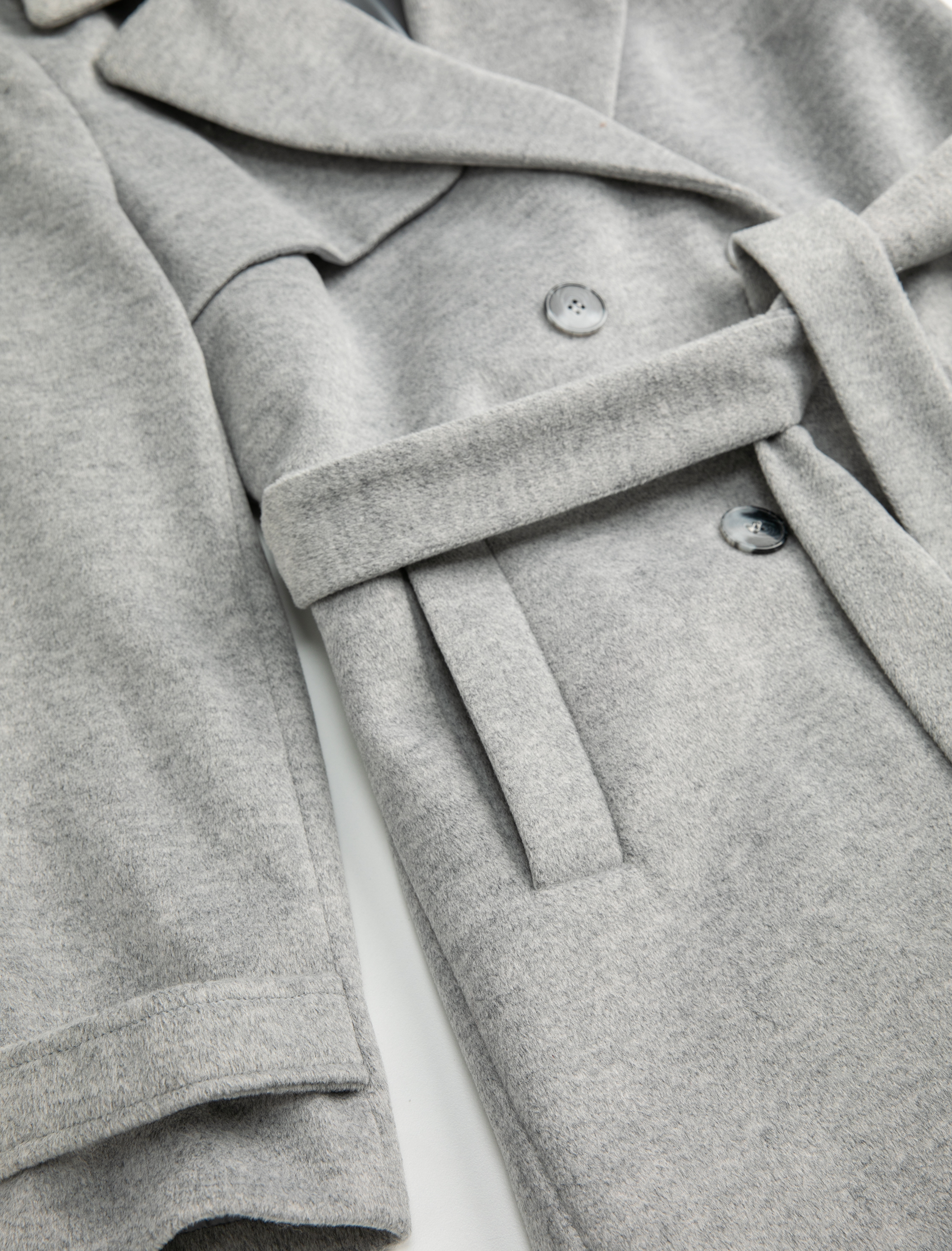 Oversize Kruvaze Kaşe Kaban Düğmeli Kuşaklı Cepli