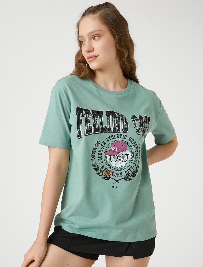  Baskılı Tişört Bisiklet Yaka Kısa Kollu