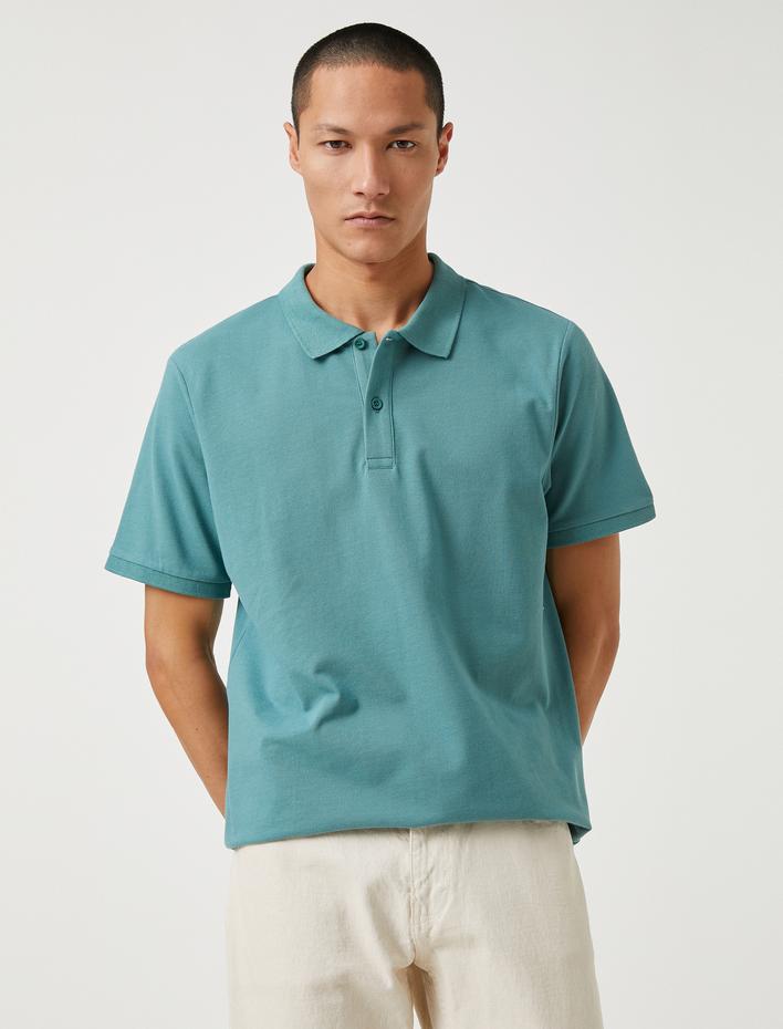  Basic Tişört Polo Yaka Düğmeli Dar Kesim