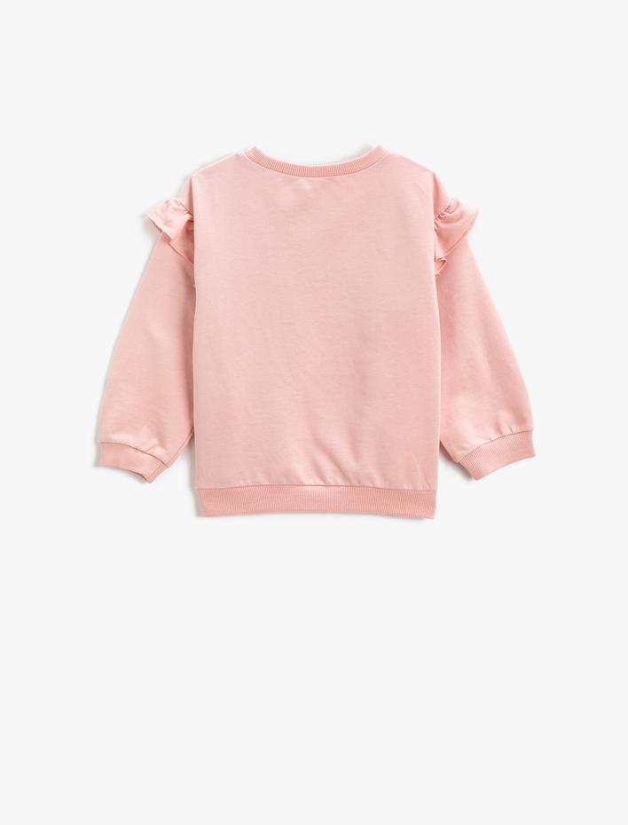 Kız Bebek Kabartma Baskılı Sweatshirt Uzun Kollu Bisiklet Yaka