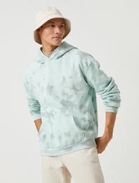 Kapşonlu Oversize Sweatshirt Şardonlu Uzakdoğu İşlemeli Soyut Desenli Cepli