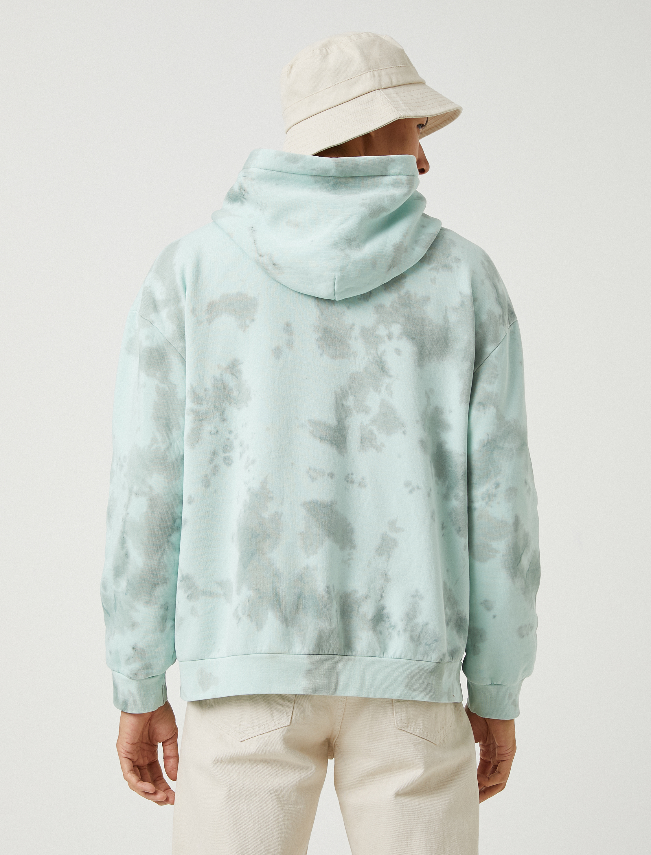   Kapşonlu Oversize Sweatshirt Şardonlu Uzakdoğu İşlemeli Soyut Desenli Cepli