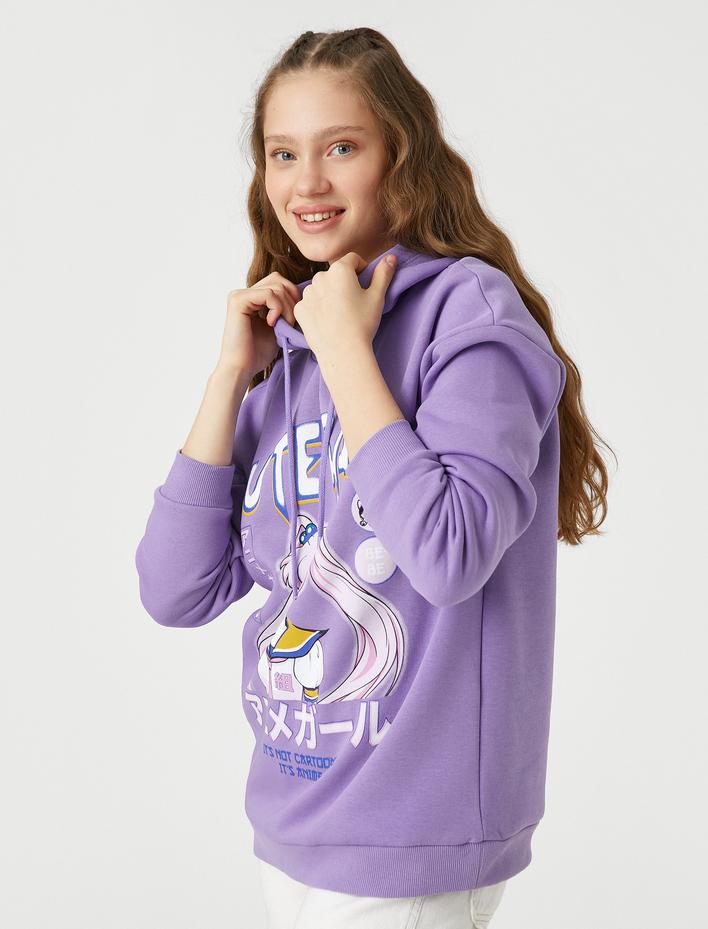  Şardonlu Anime Sweatshirt Kapüşonlu Oversize Uzun Kollu