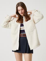 Aslıhan Malbora X Koton - Cepli Oversize Peluş Gömlek Ceket