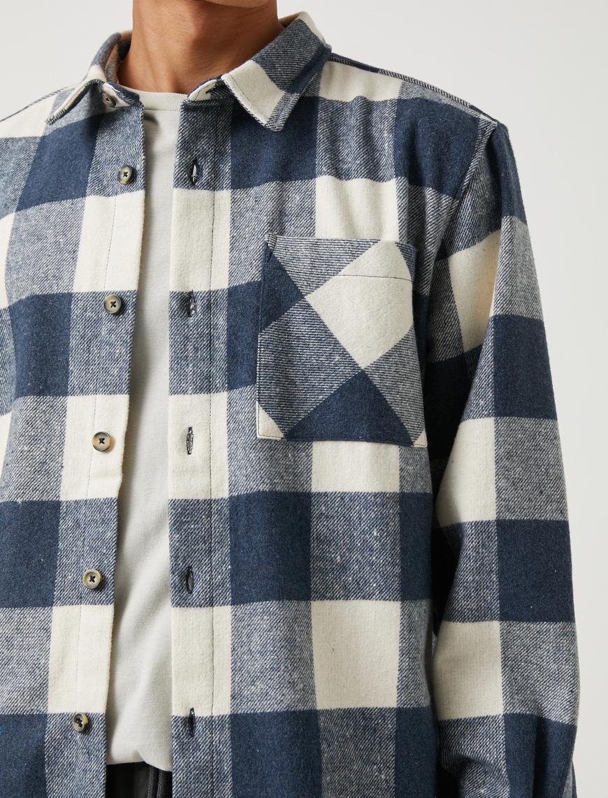   Ekoseli Oduncu Gömleği Cep Detaylı Klasik Yaka Uzun Kollu
