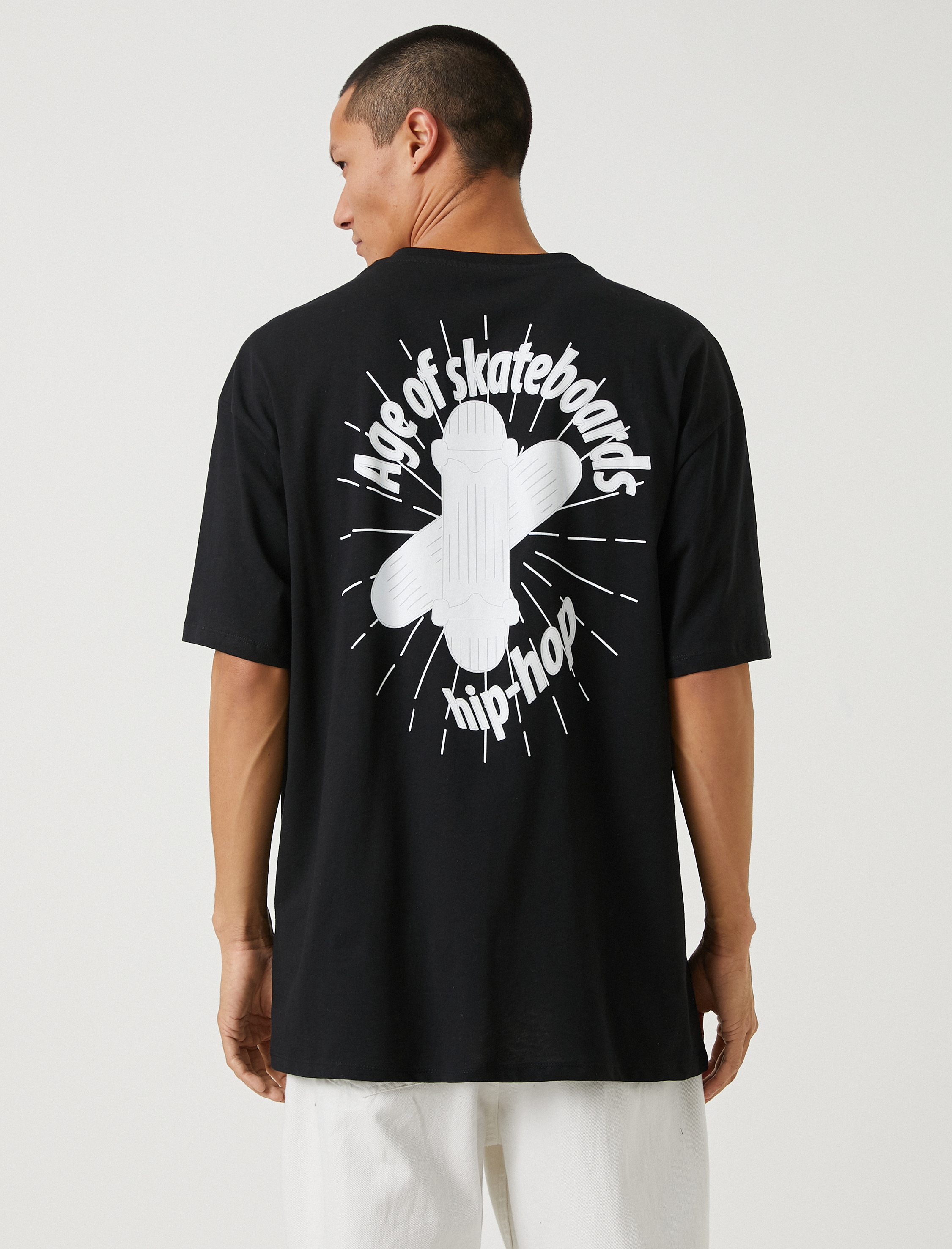   Basic Oversize Tişört Slogan Baskılı Bisiklet Yaka