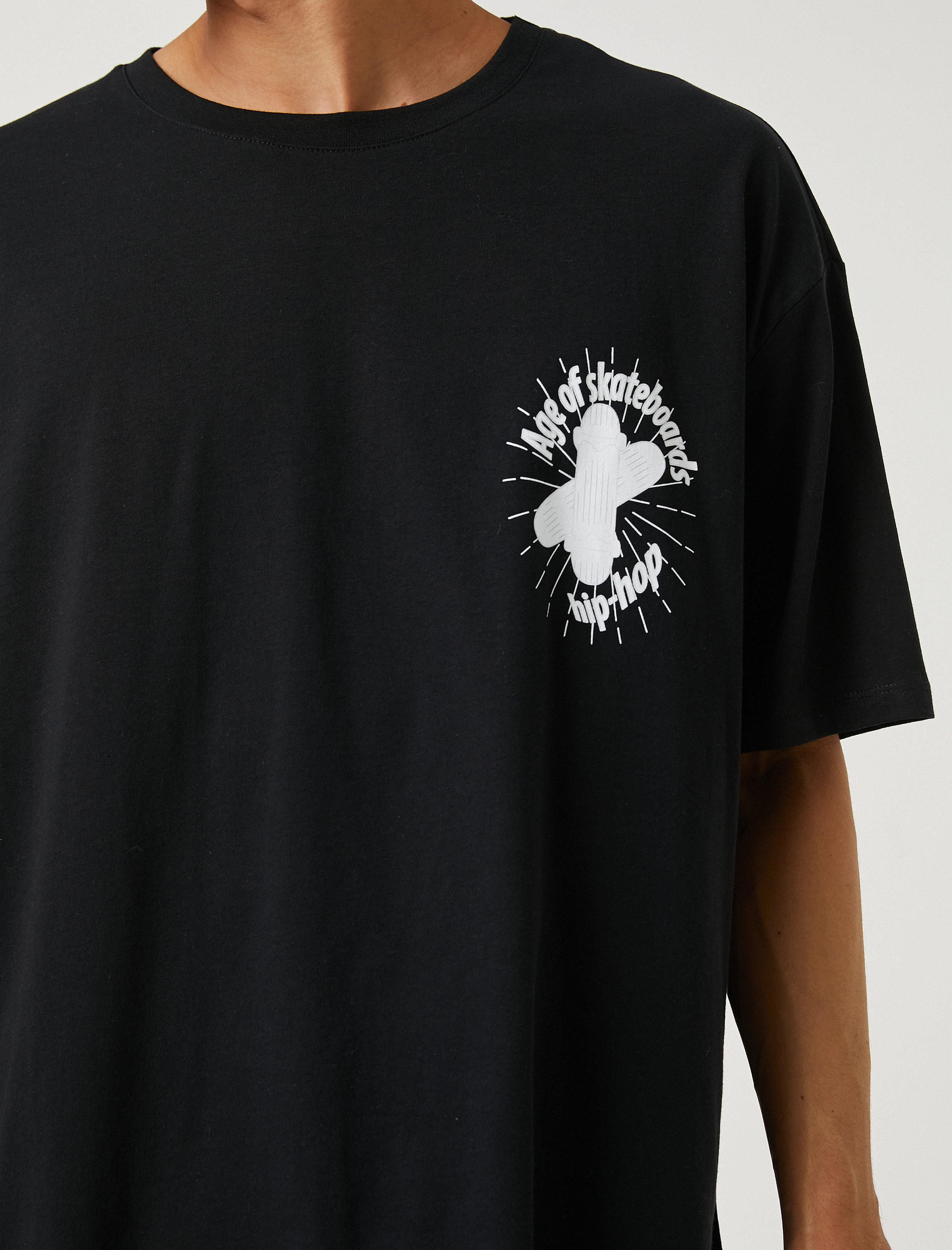   Basic Oversize Tişört Slogan Baskılı Bisiklet Yaka