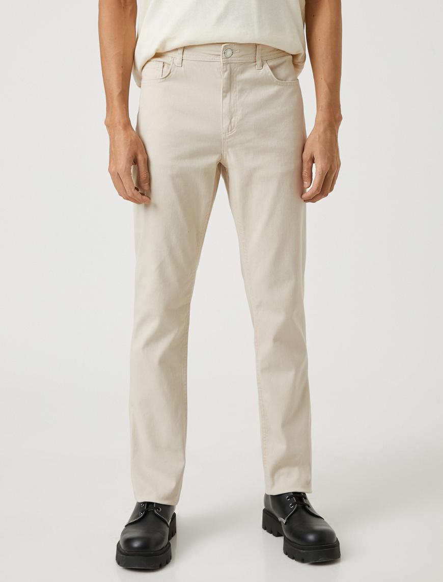   Basic Gabardin Pantolon Slim Fit Düğme Detaylı Cepli