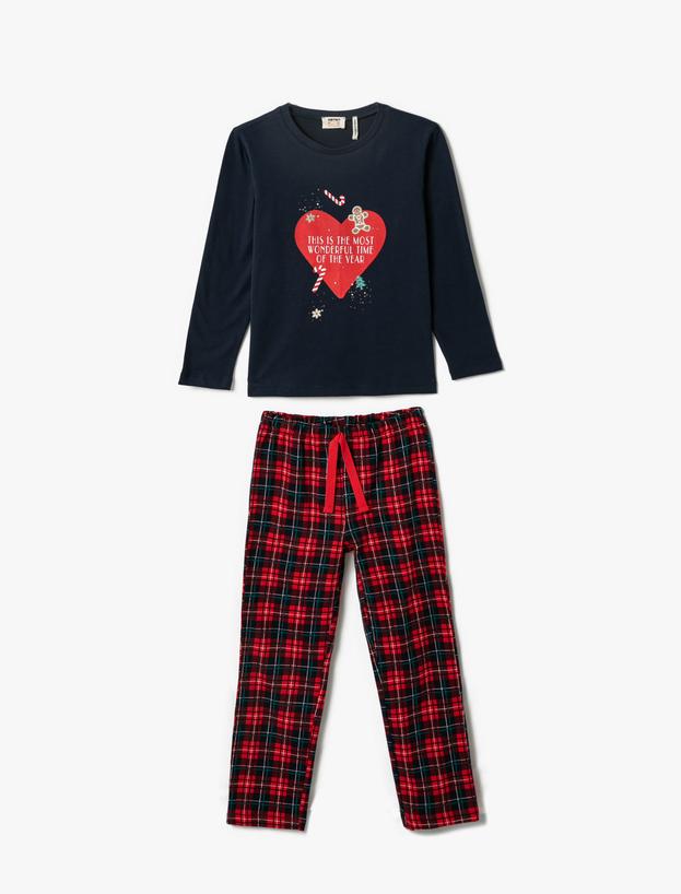  Kız Çocuk Kışlık Pijama Takımı Uzun Kollu Tişört ve Eşofman Altı