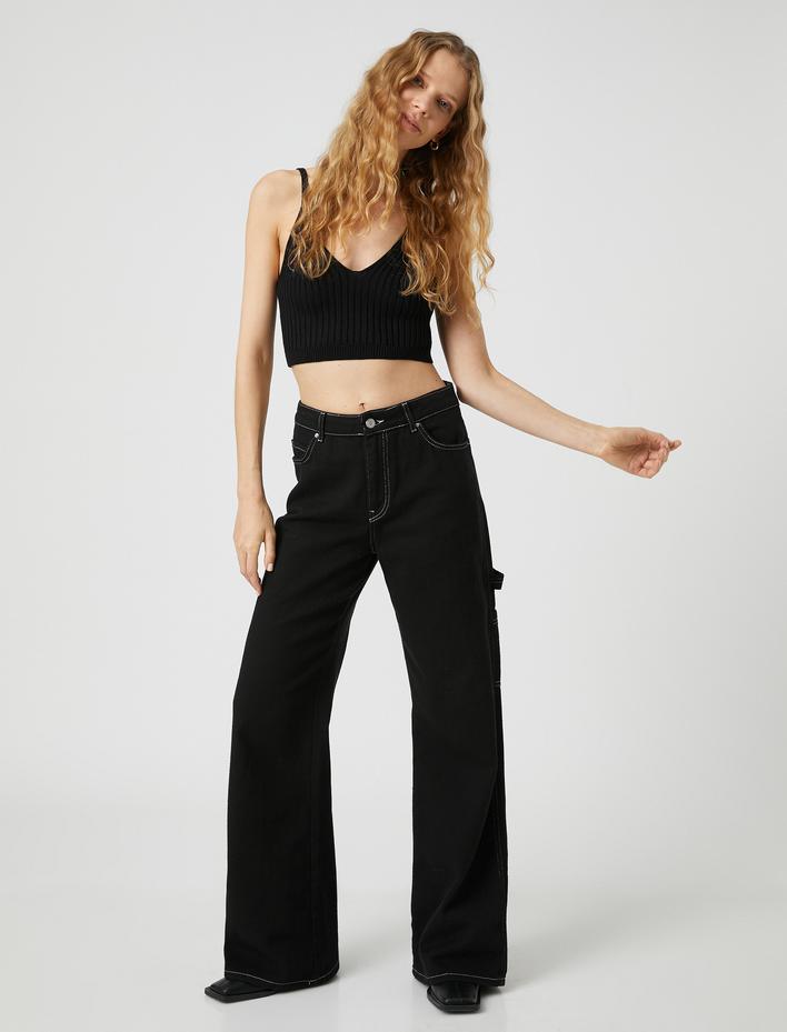  Crop Triko Atlet Askılı V Yaka