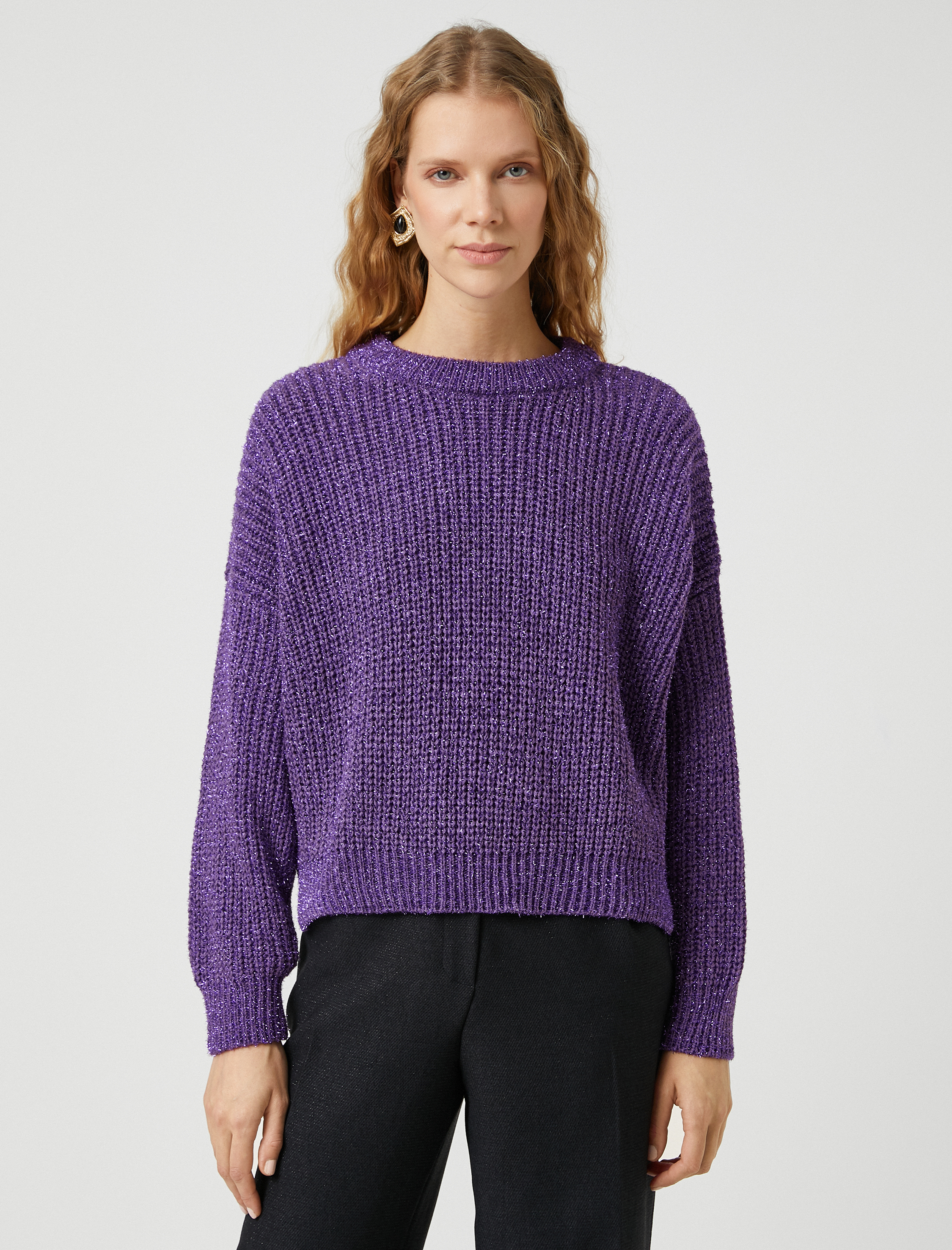   Melis Ağazat X Koton - Simli Bisiklet Yaka Triko Kazak