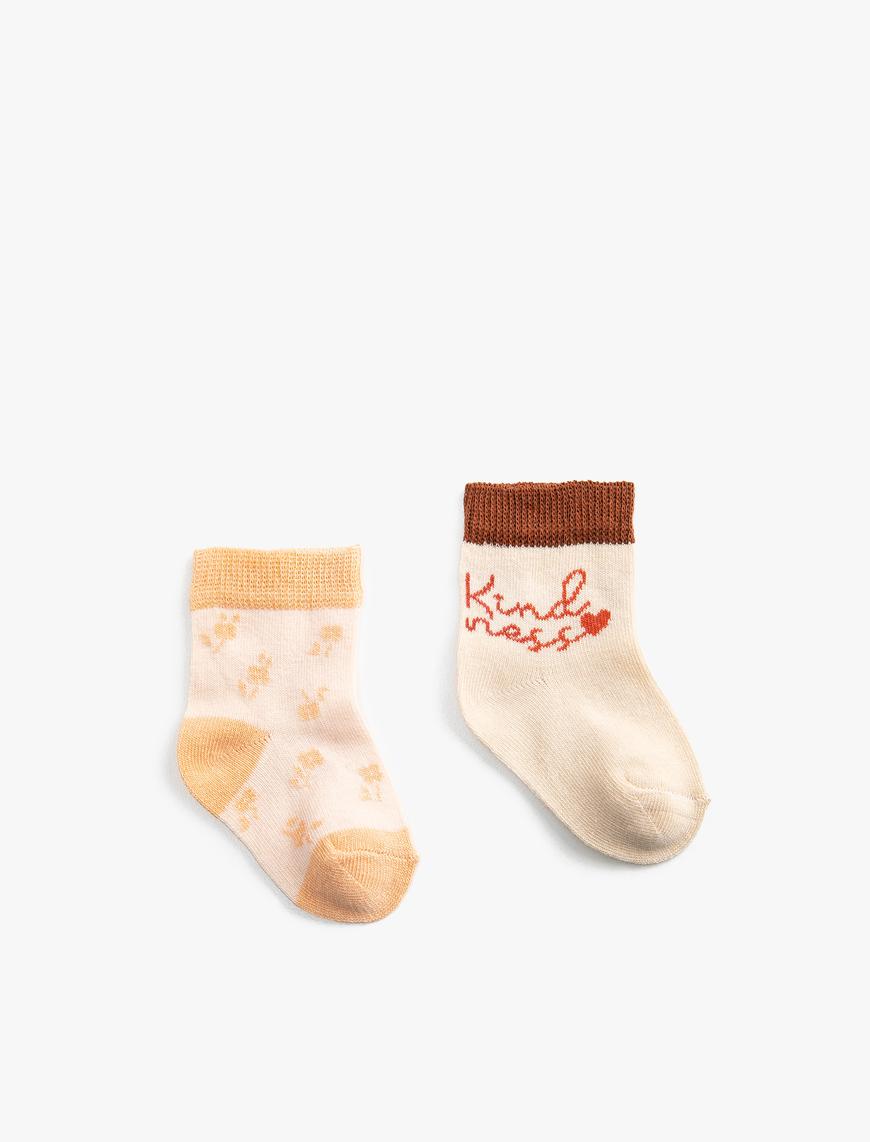  Kız Bebek 2'li Çiçekli Baskılı Çorap