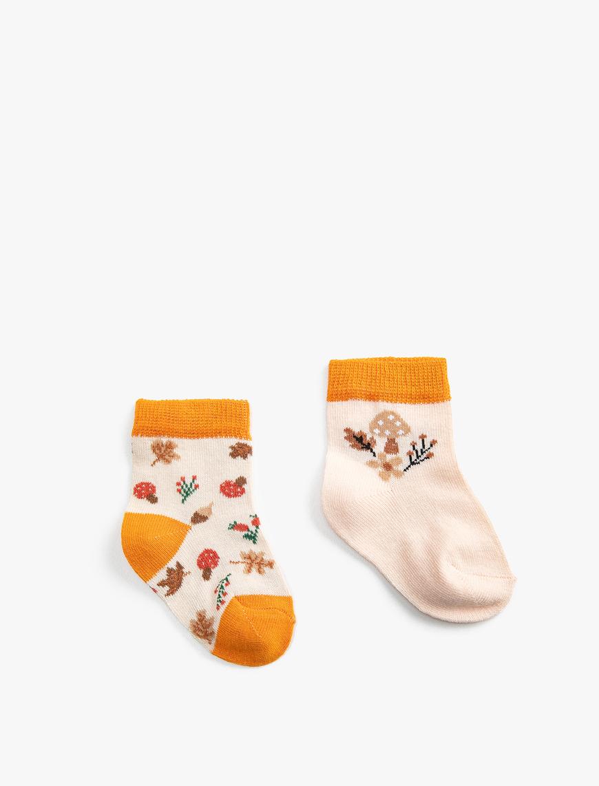  Kız Bebek 2'li Çiçekli Baskılı Çorap