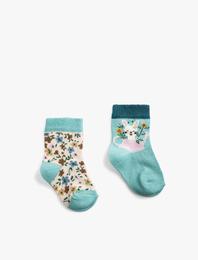 2'li Çiçekli ve Tavşan Baskılı Çorap Seti