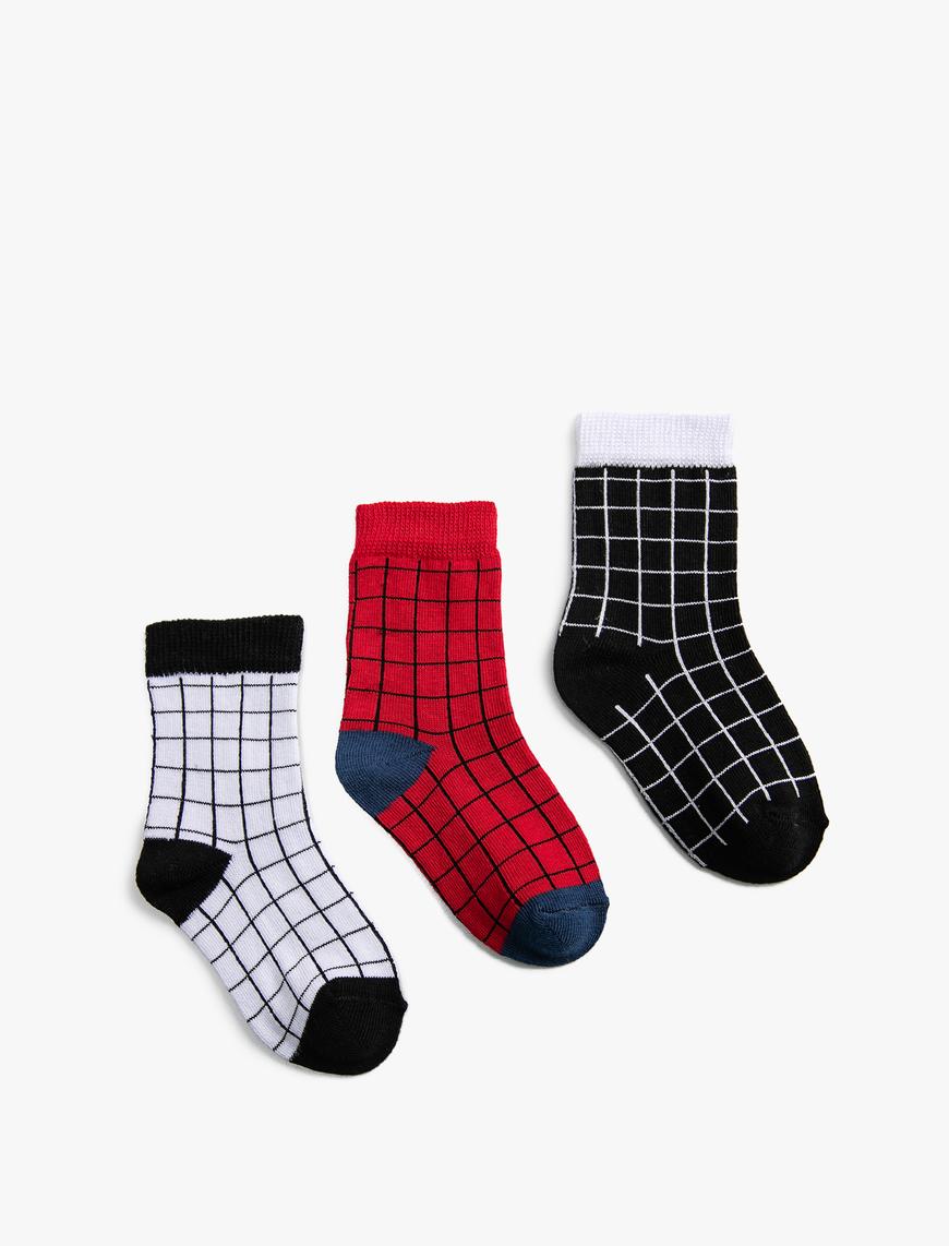  Erkek Çocuk 3’lü Çok Renkli Geometrik Baskılı Çorap Seti