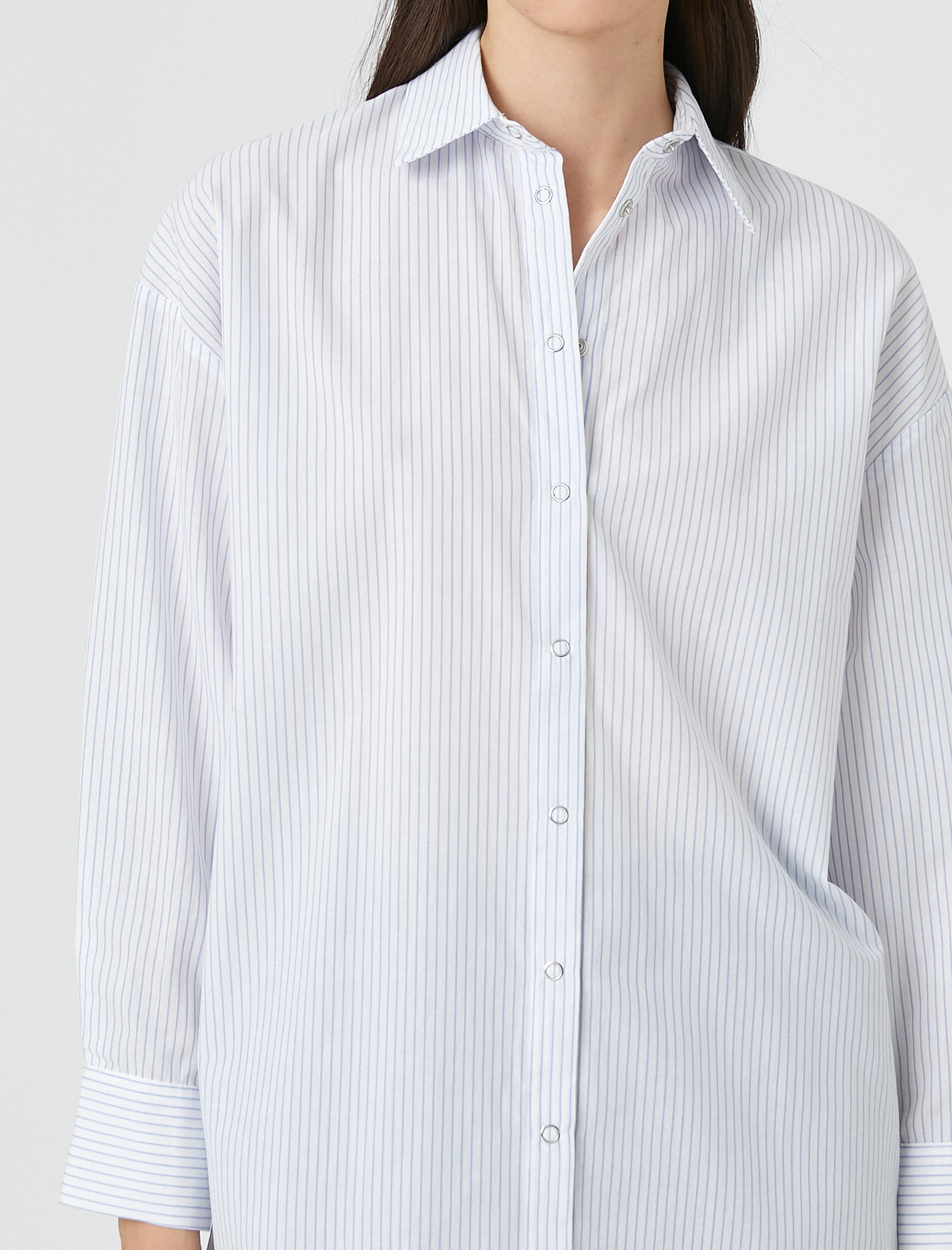   Oversize Poplin Gömlek Çıtçıtlı Uzun Kollu