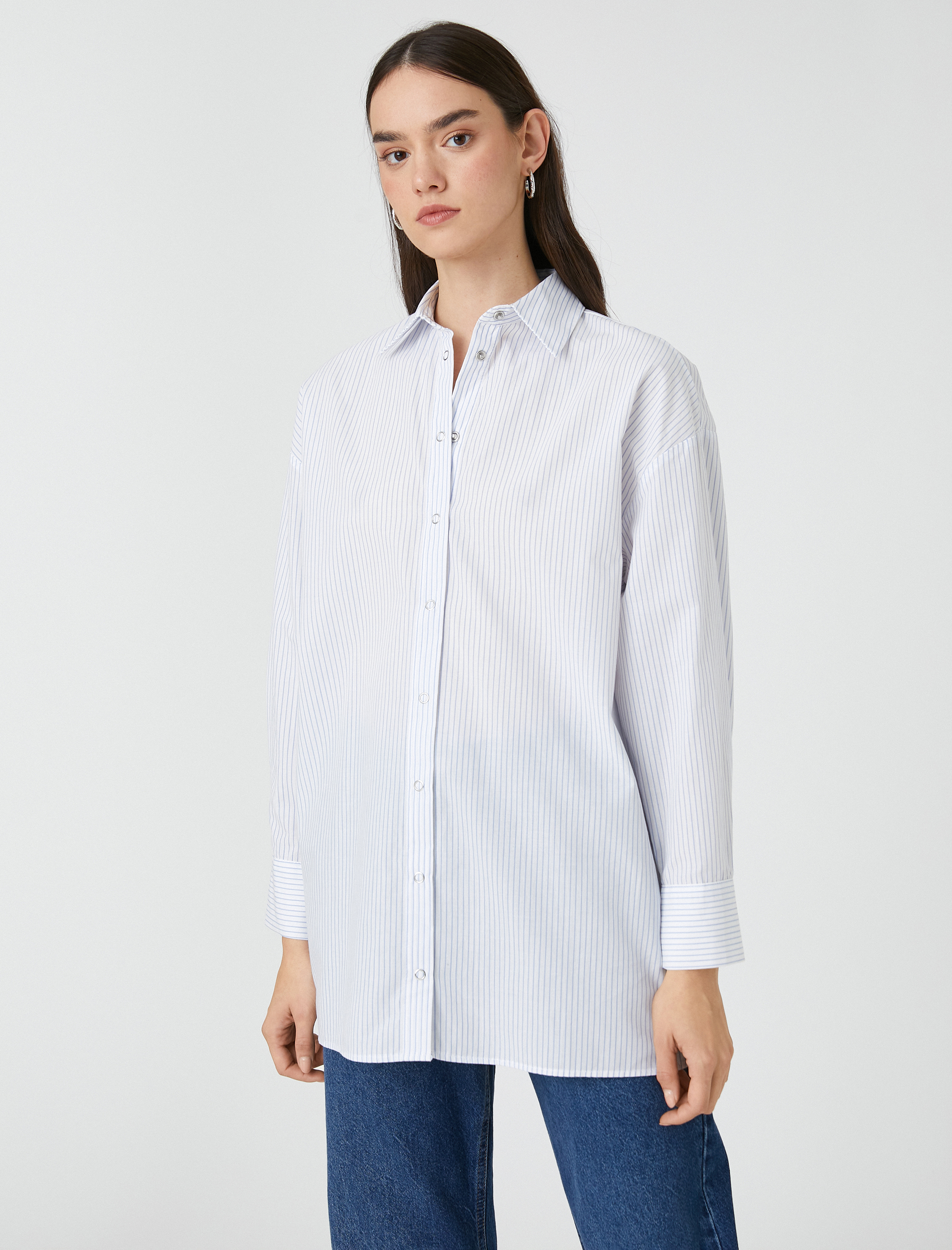   Oversize Poplin Gömlek Çıtçıtlı Uzun Kollu