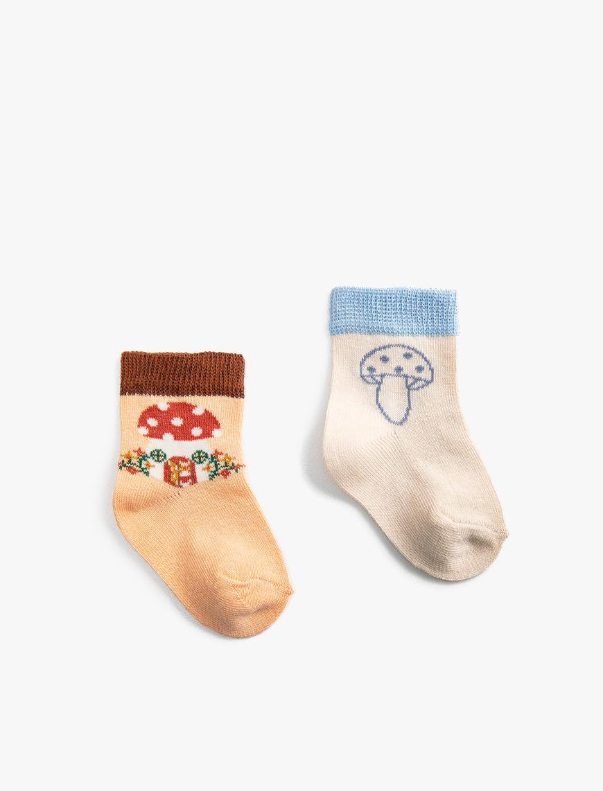  Kız Bebek 2'li Mantar Baskılı Çorap Seti