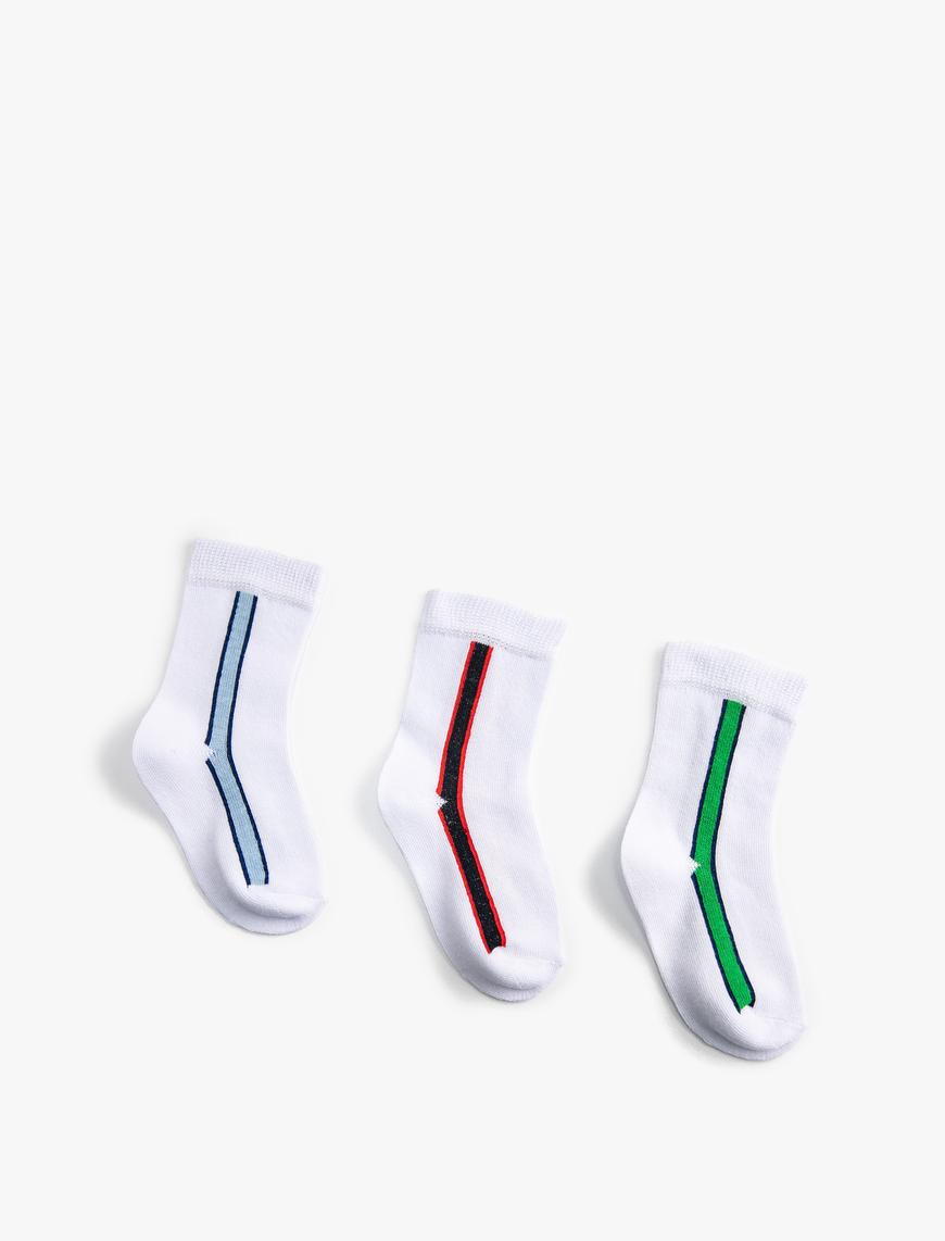  Erkek Çocuk 3’lü Çok Renkli Çizgili Çorap Seti