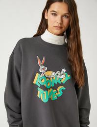 Bugs Bunny Baskılı Sweatshirt Lisanslı Bisiklet Yaka Uzun Kollu İçi Polarlı