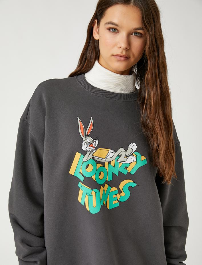  Bugs Bunny Baskılı Sweatshirt Lisanslı Bisiklet Yaka Uzun Kollu İçi Polarlı