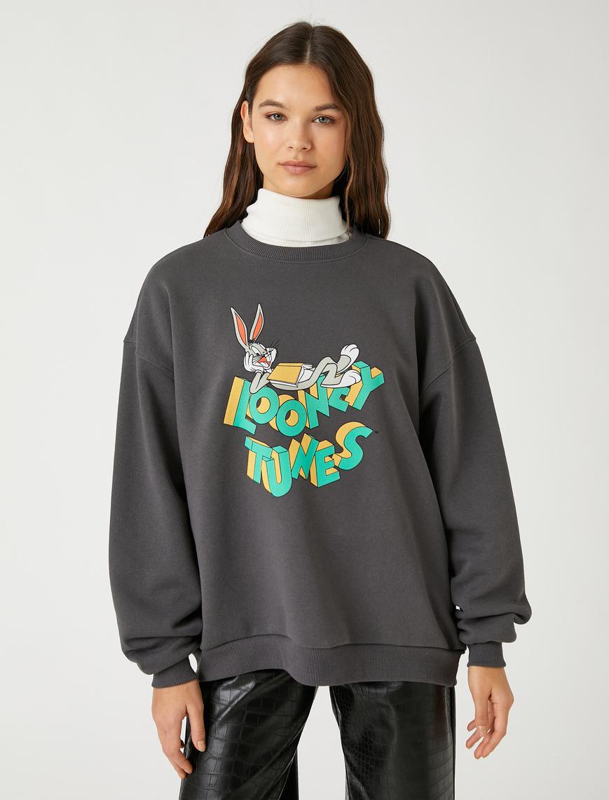   Bugs Bunny Baskılı Sweatshirt Lisanslı Bisiklet Yaka Uzun Kollu İçi Polarlı